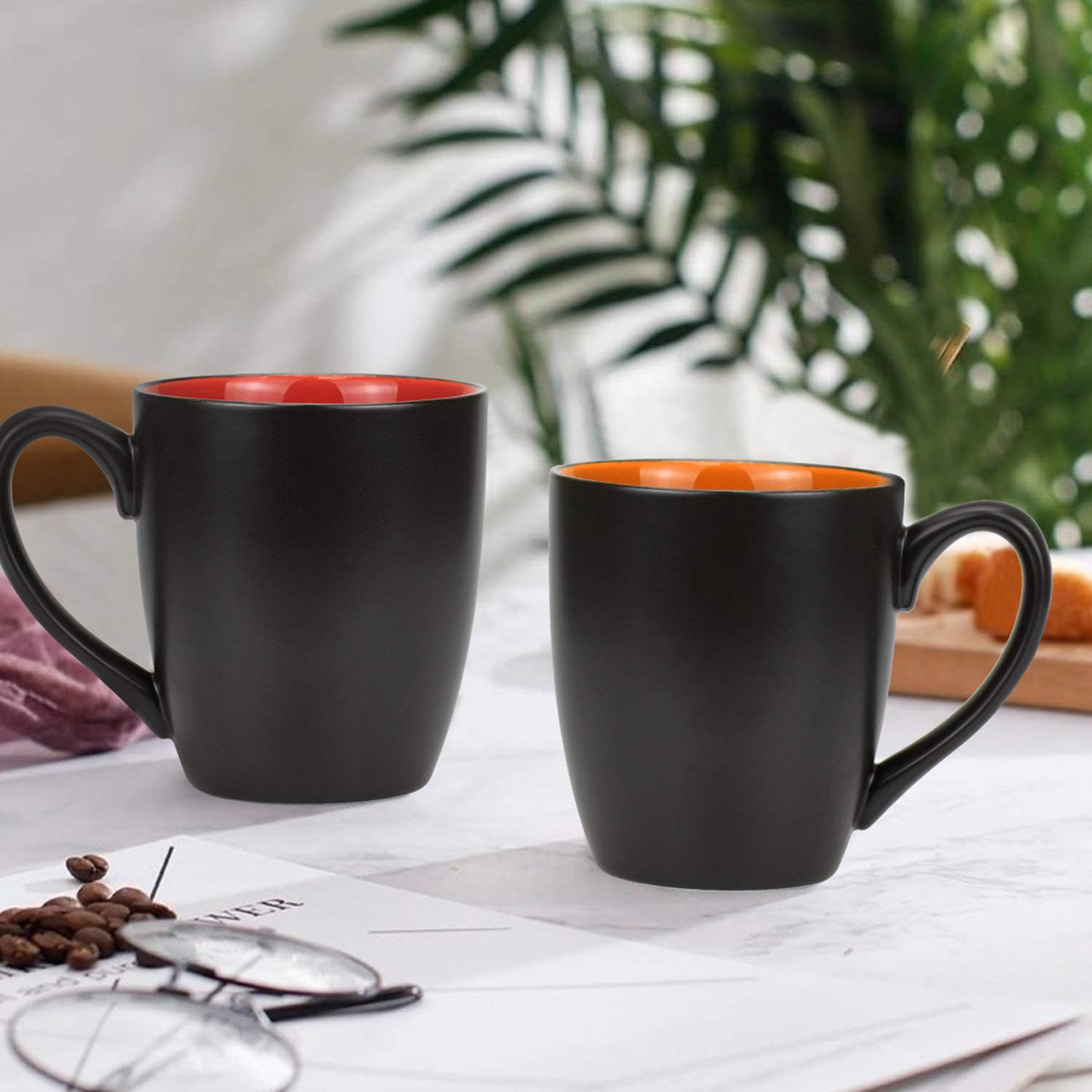 Set of 6 Coffee Mugs 16 Ounces Matte Black Porcelain Mug Set Large-Sized Ceramic