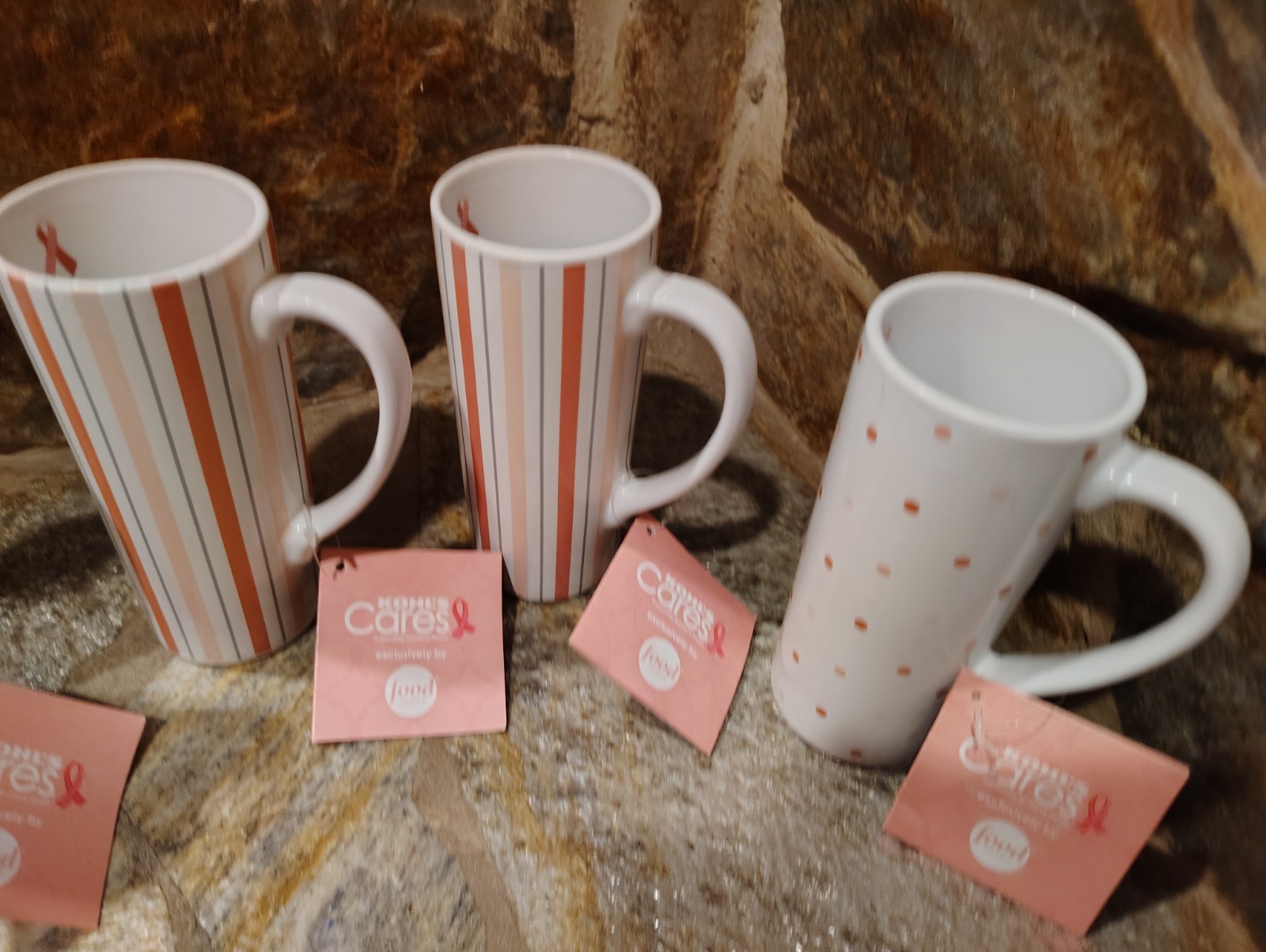 Food Network 8 oz Tall Mug Coffee Cup Kohl’s Cares Breast Cancel Set of 4