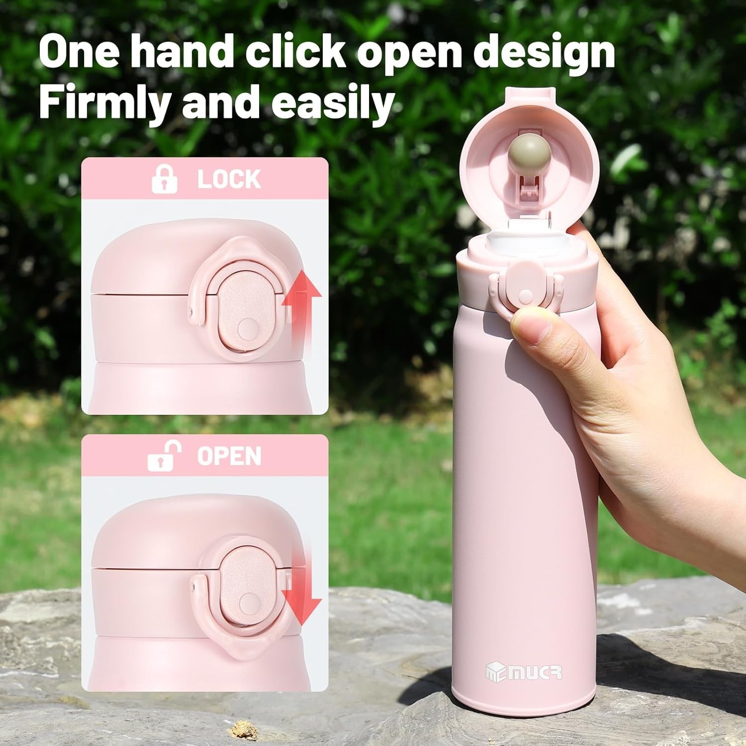 MUCR 500ml Stainless Steel Insulated Bottle,Pop-Up Lid,Leak-Proof,Keep Hot&Cold