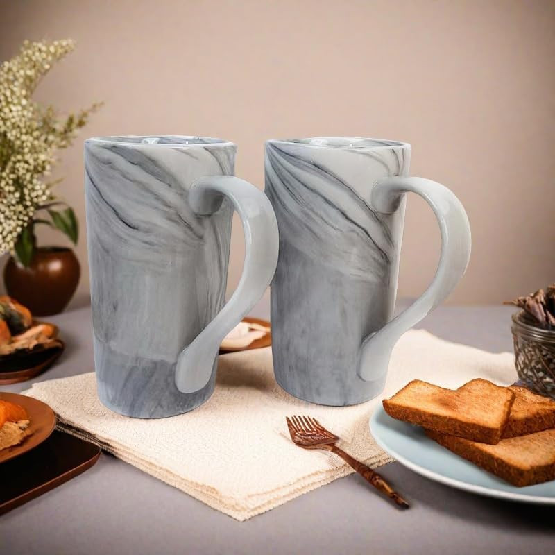 20 OZ Large Coffee Mugs, Grey Marble Ceramic Tall Beer Cups with Handle Set of 2