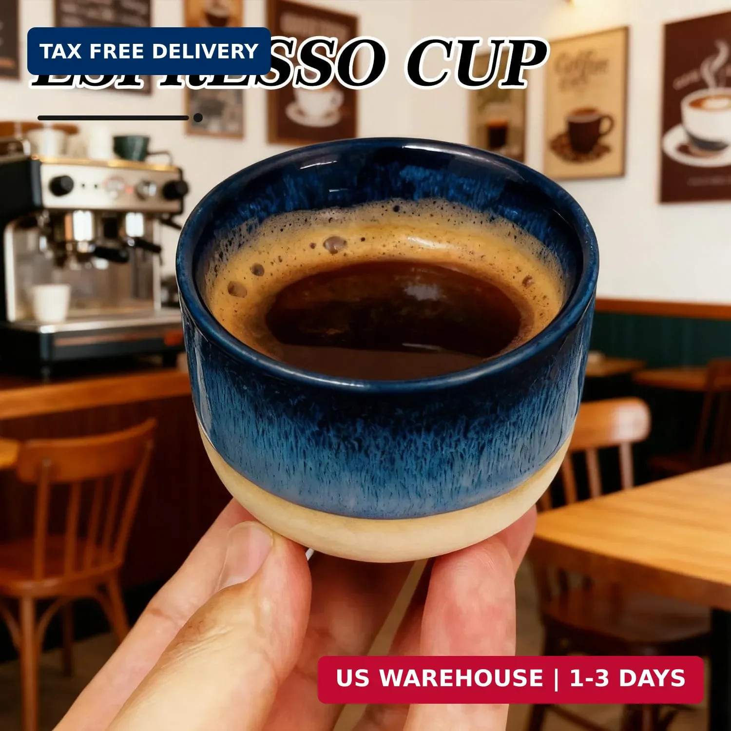 Ceramic Espresso Cups Set of 4 Double Walled Coffee Mugs 5oz Glazed