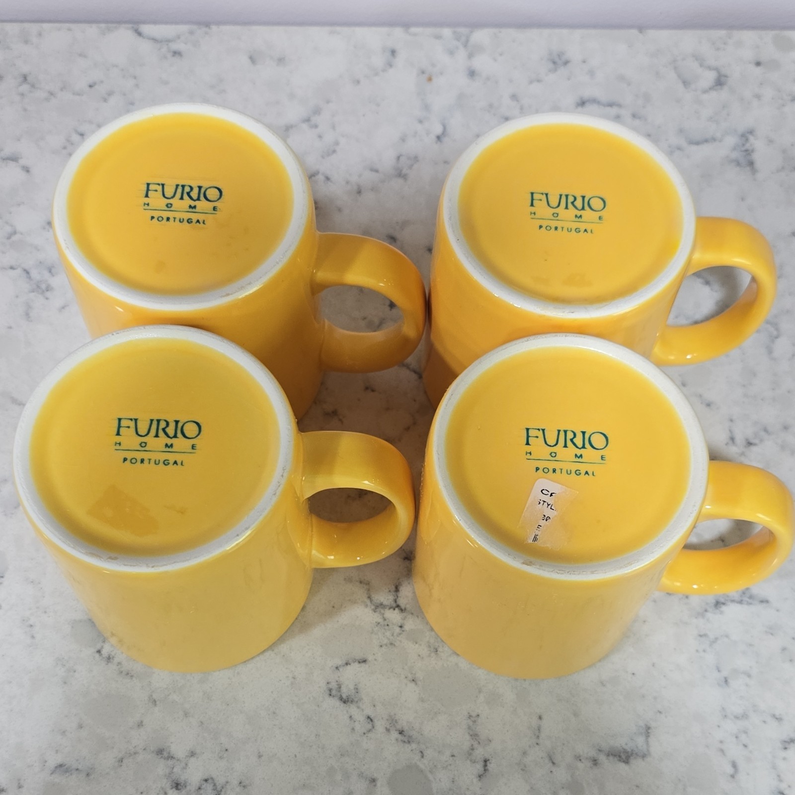 Furio Home Portugal Yellow Ceramic Coffee Mug Set of 4, Round Solid Color