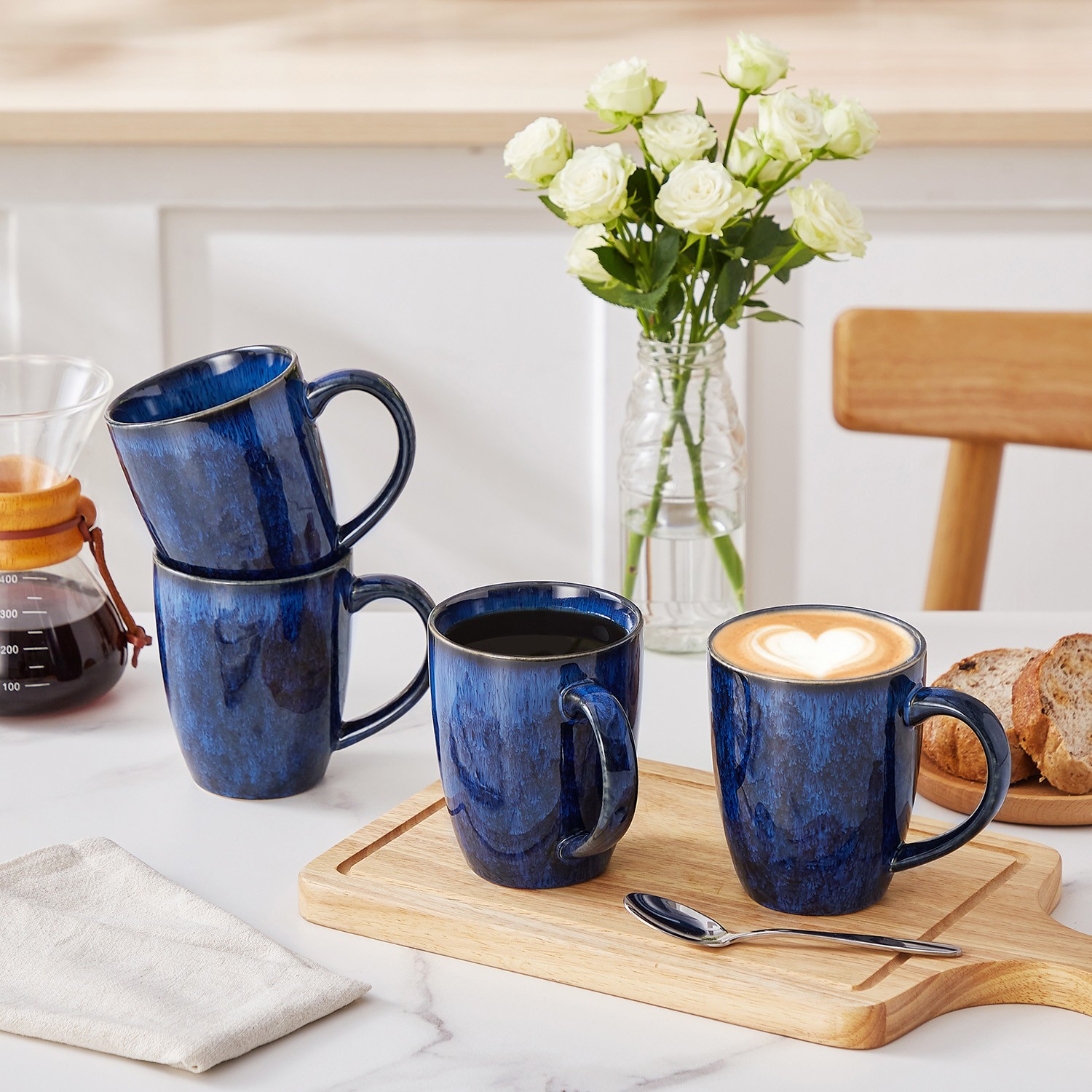 vancasso STARRY 480ml/360ml Stoneware Coffee Mug Set of 4 Coffee Cups Blue/Green