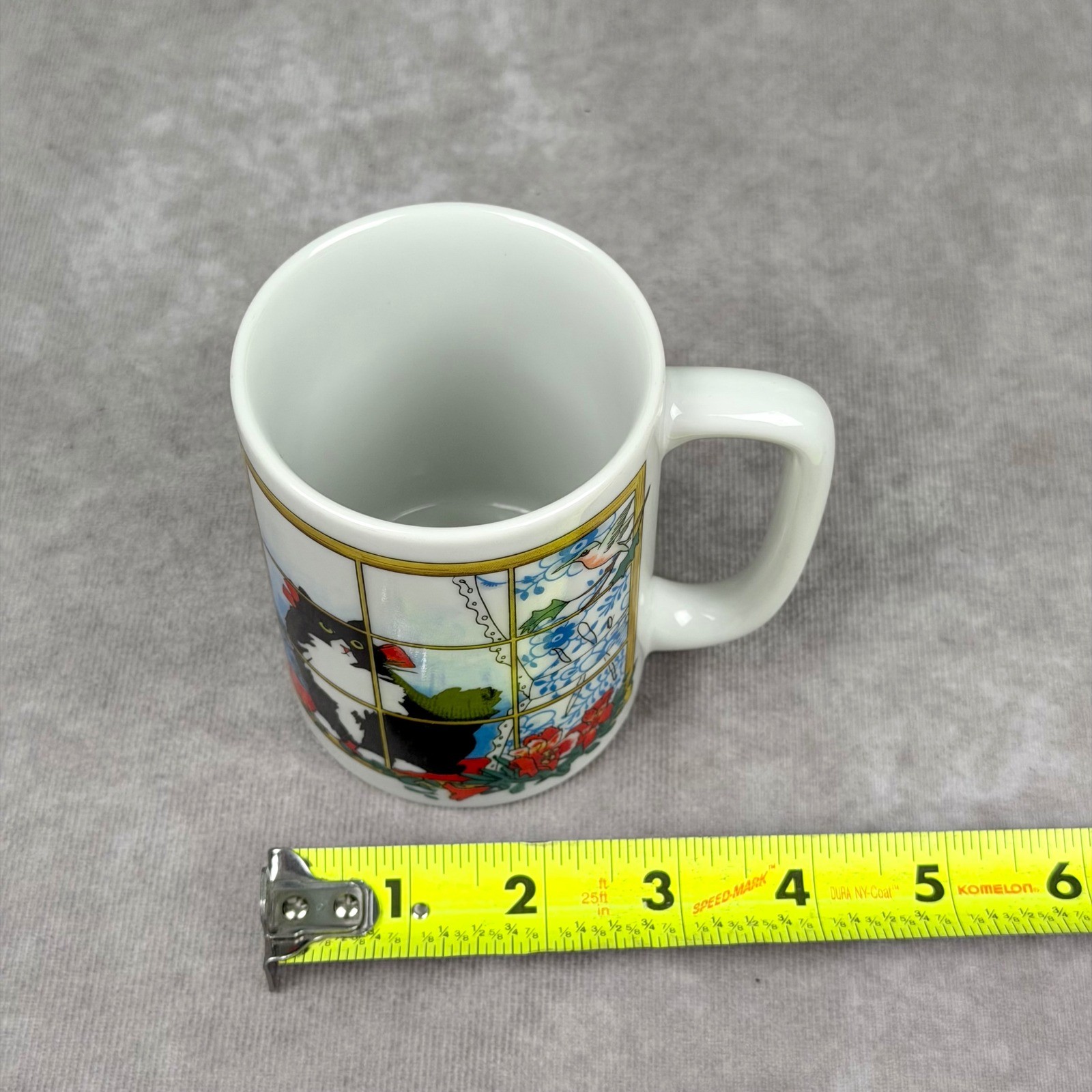 Otagiri Cindy Sugawara Tuxedo Cat Hummingbird Coffee Mug Japan Vintage White