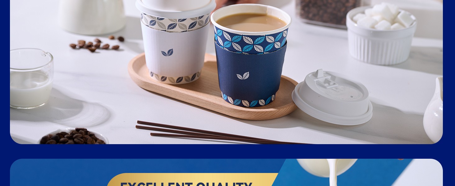Paper Coffee Cups, Disposable To Go Coffee Cups with Lids, Sleeves and Stirrers