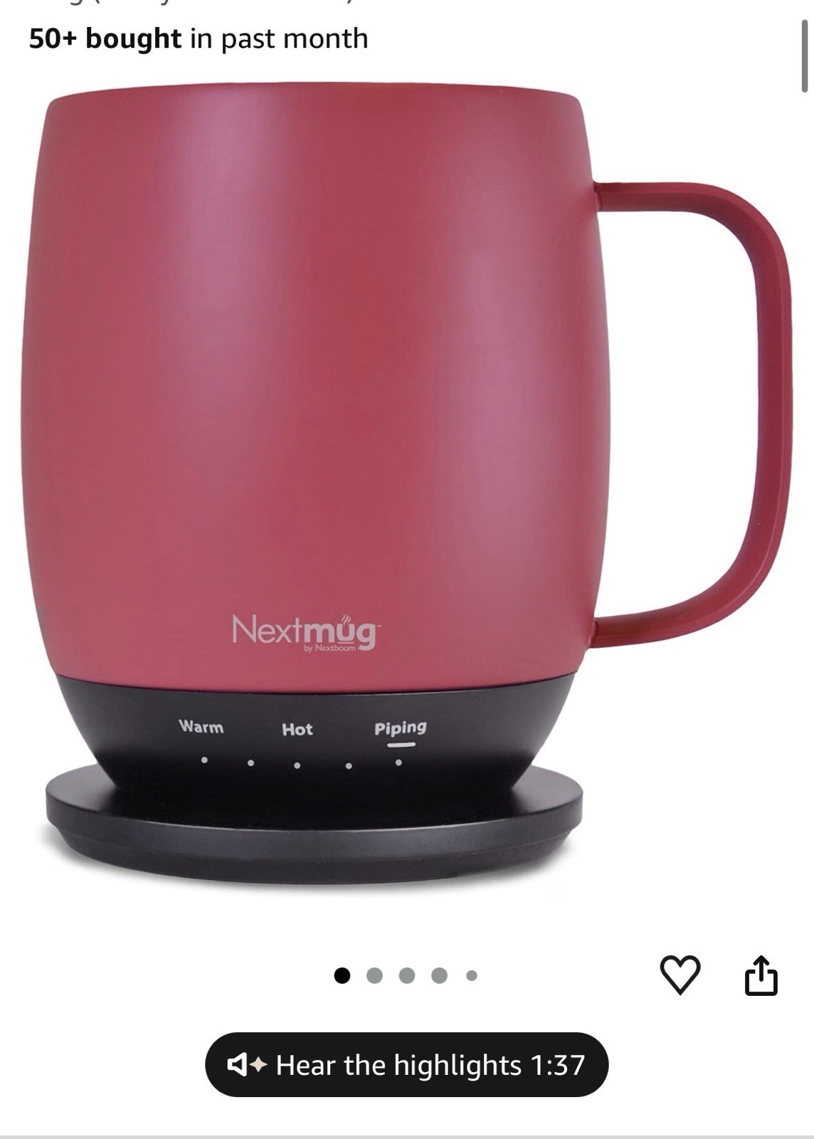 Nextmug – Temperature-Controlled, Self-Heating Coffee Mug (Dusty Rose – 14 oz.)