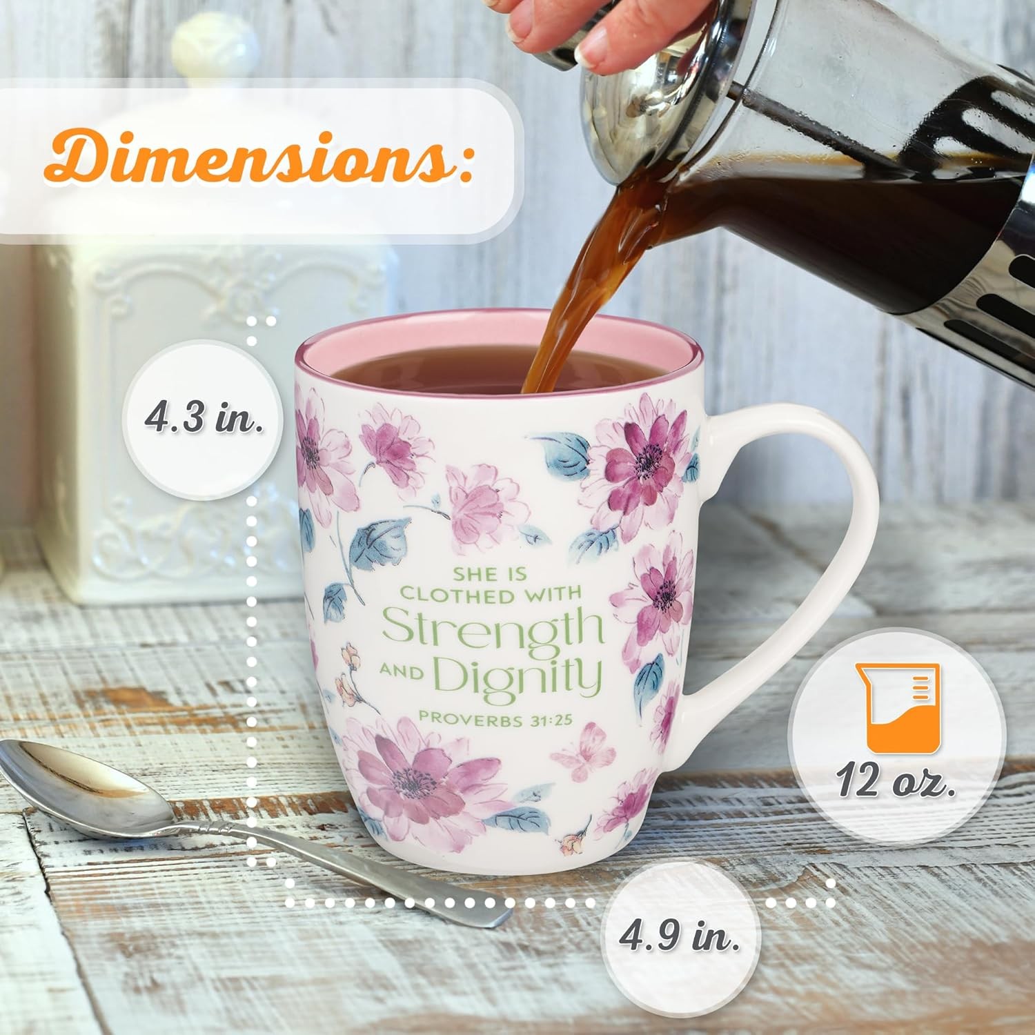 Christian Art Gifts Inspirational Ceramic Coffee & Tea Mug for Women: Strength &