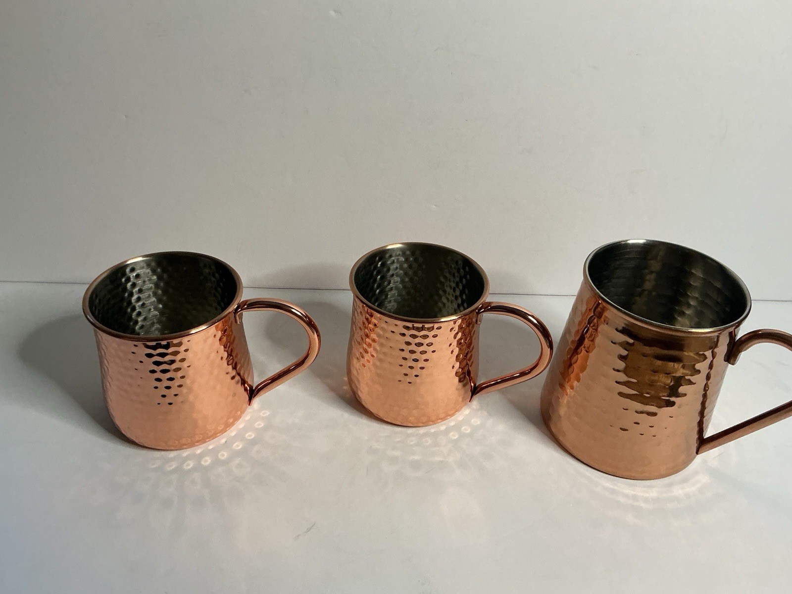 Set of 3 Hammered Copper Moscow Mule Mugs Stainless Steel Lined Mixed Sizes