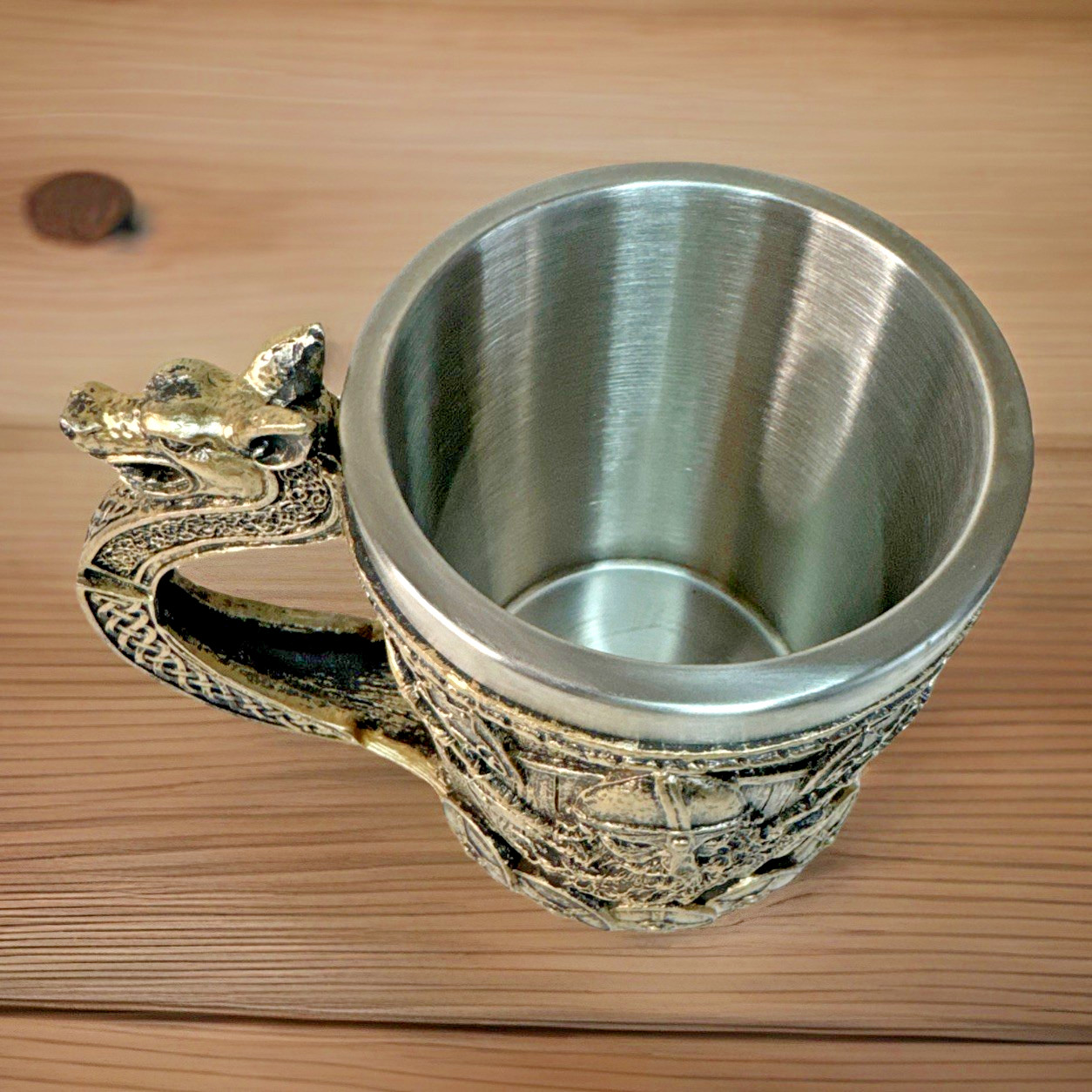 Viking Man Ship Dragon Tankard Mug Nordic Beer Mug Cup Resin Stainless interior