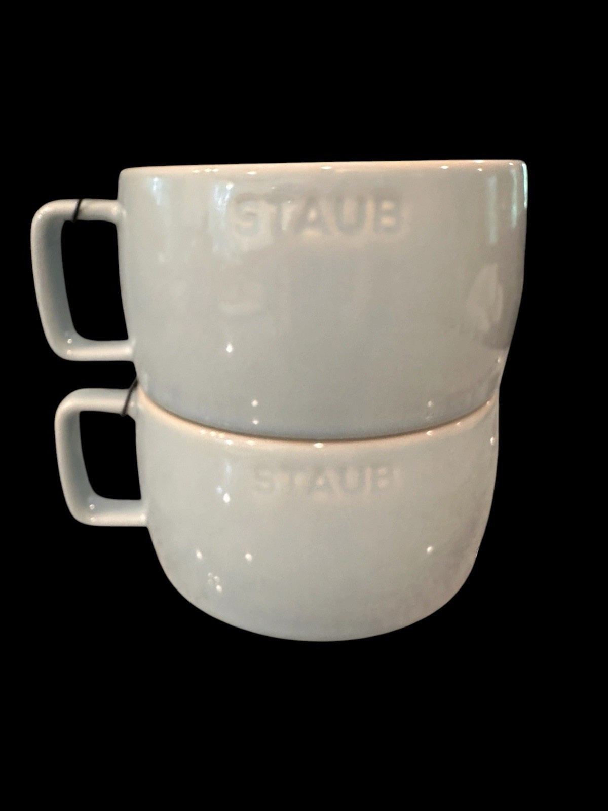 Staub Set of 2 Light Blue 17 oz Stackable Ceramic Coffee Mugs NWT 500ml