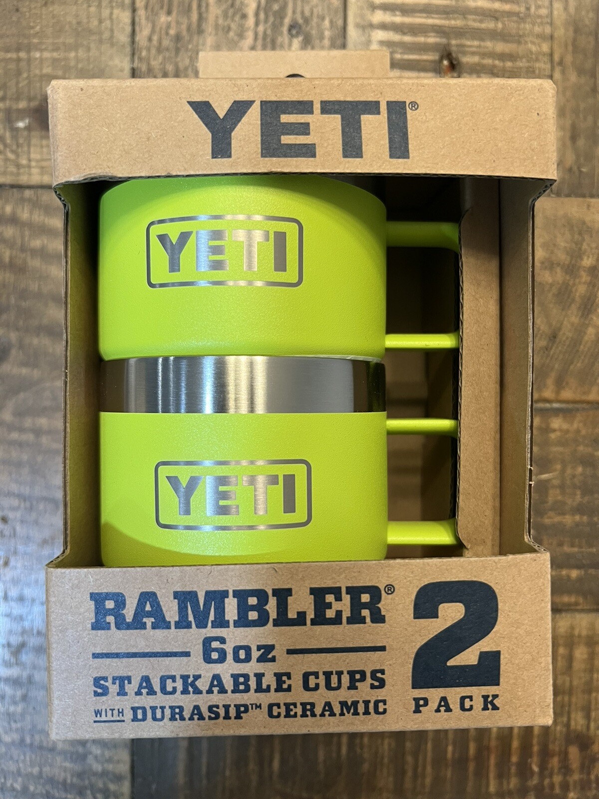 Yeti 6 Oz Stackable Ceramic Lined Mugs- Chartreuse NWT RARE