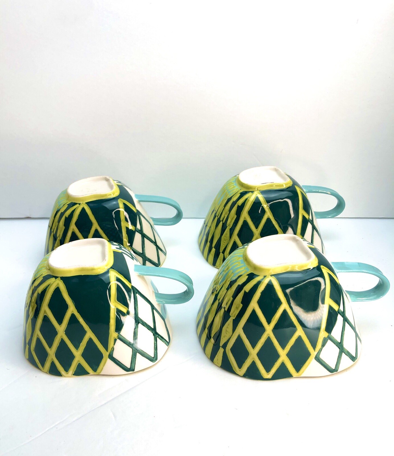 Anthropologie Graphic Art Deco 9 Fluid Ounce Cup Mug Coffee Set/4