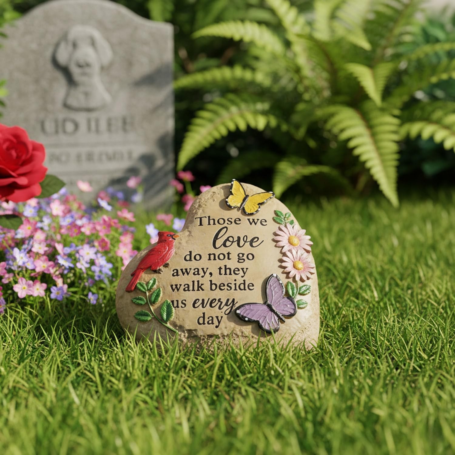 Memorial Garden Stone Cardinal Sympathy Gifts with Butterfly Flowers, in Memo…