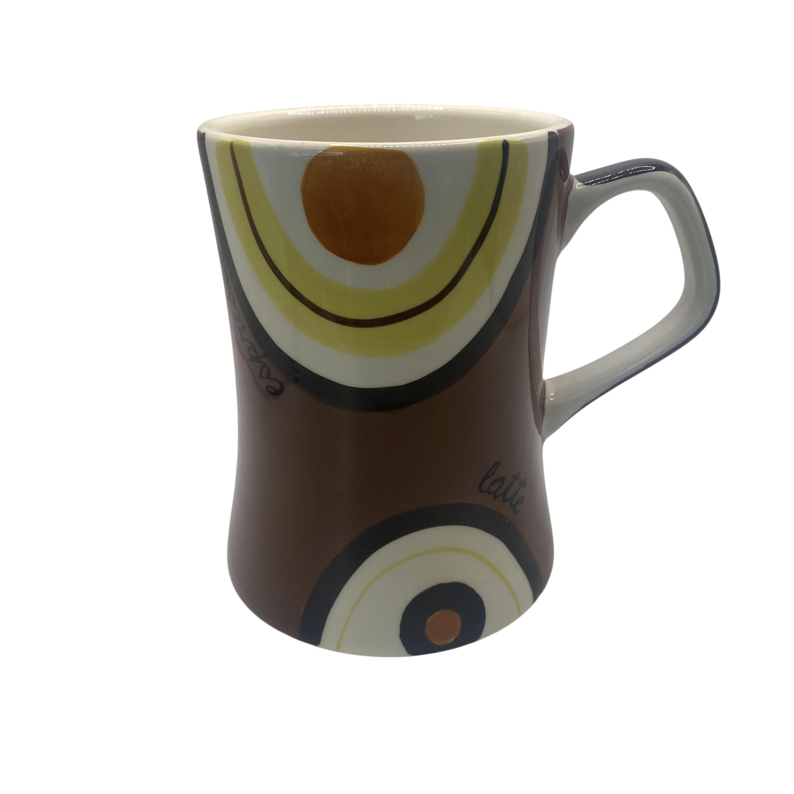 HUESNBREWS Brown Circles Coffee Mug Cup Stoneware Mocha Latte Java Espresso
