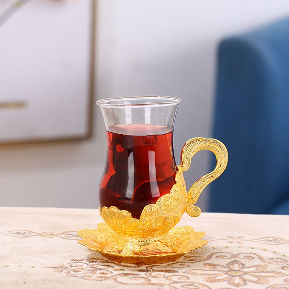 1Set Glass Coffee Cup with Decorative Handle Coffee Mug Glass Tea Cup Saucer Set