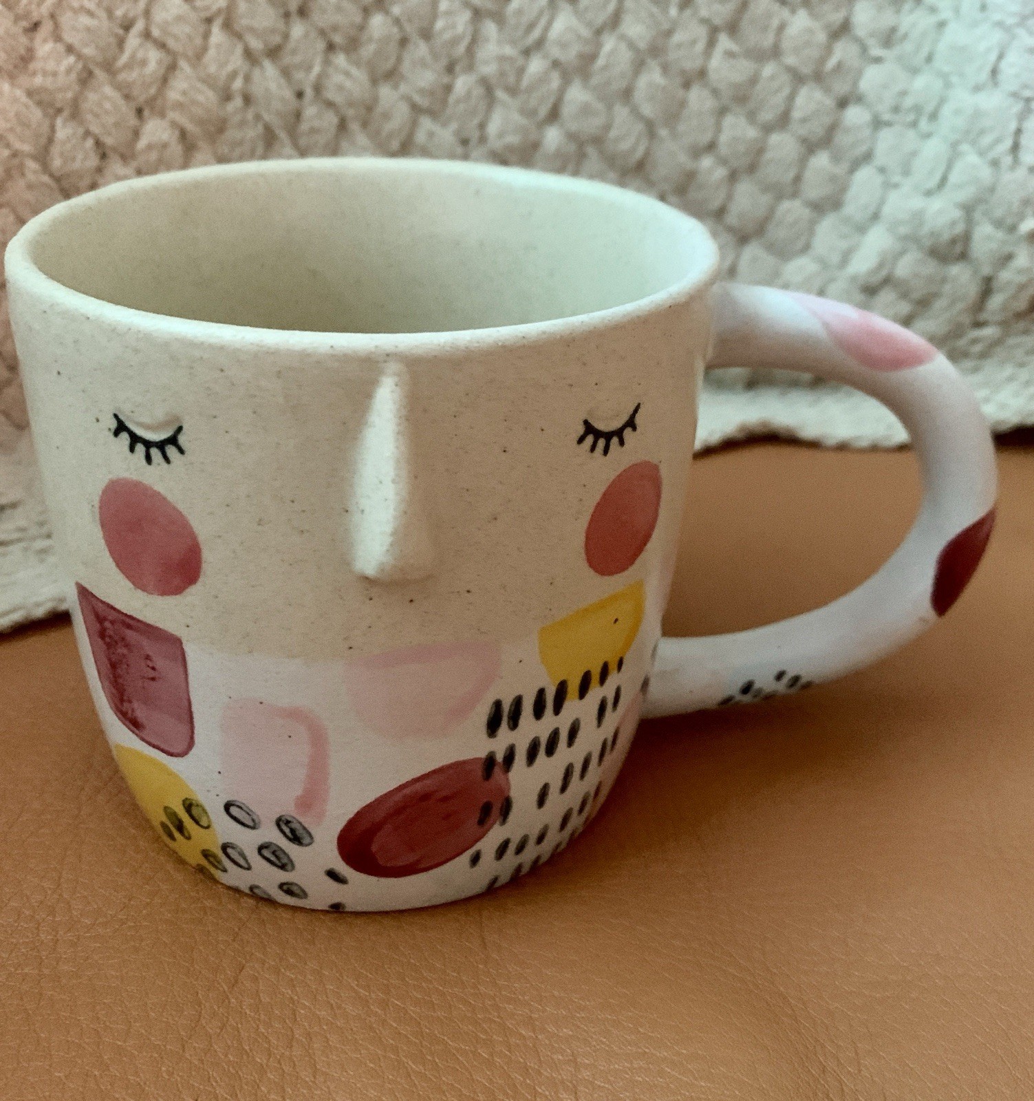 Anthropologie Coffee Tea Mug Fotini Tikkou Visage 3D Face Shapes and Dots