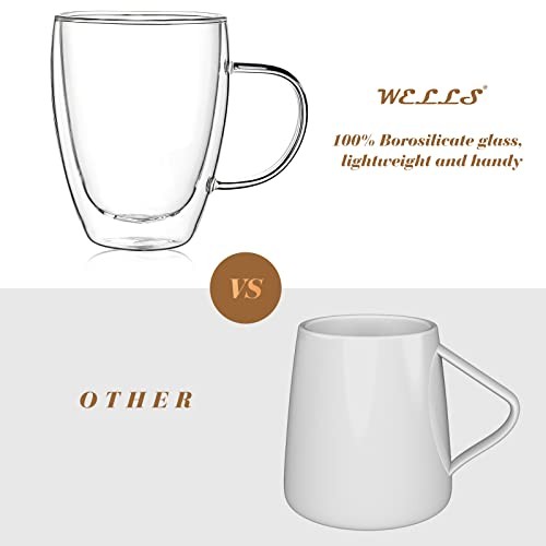 12 Oz Double Walled Glass Coffee Mugs with Handle,s, Set of 2