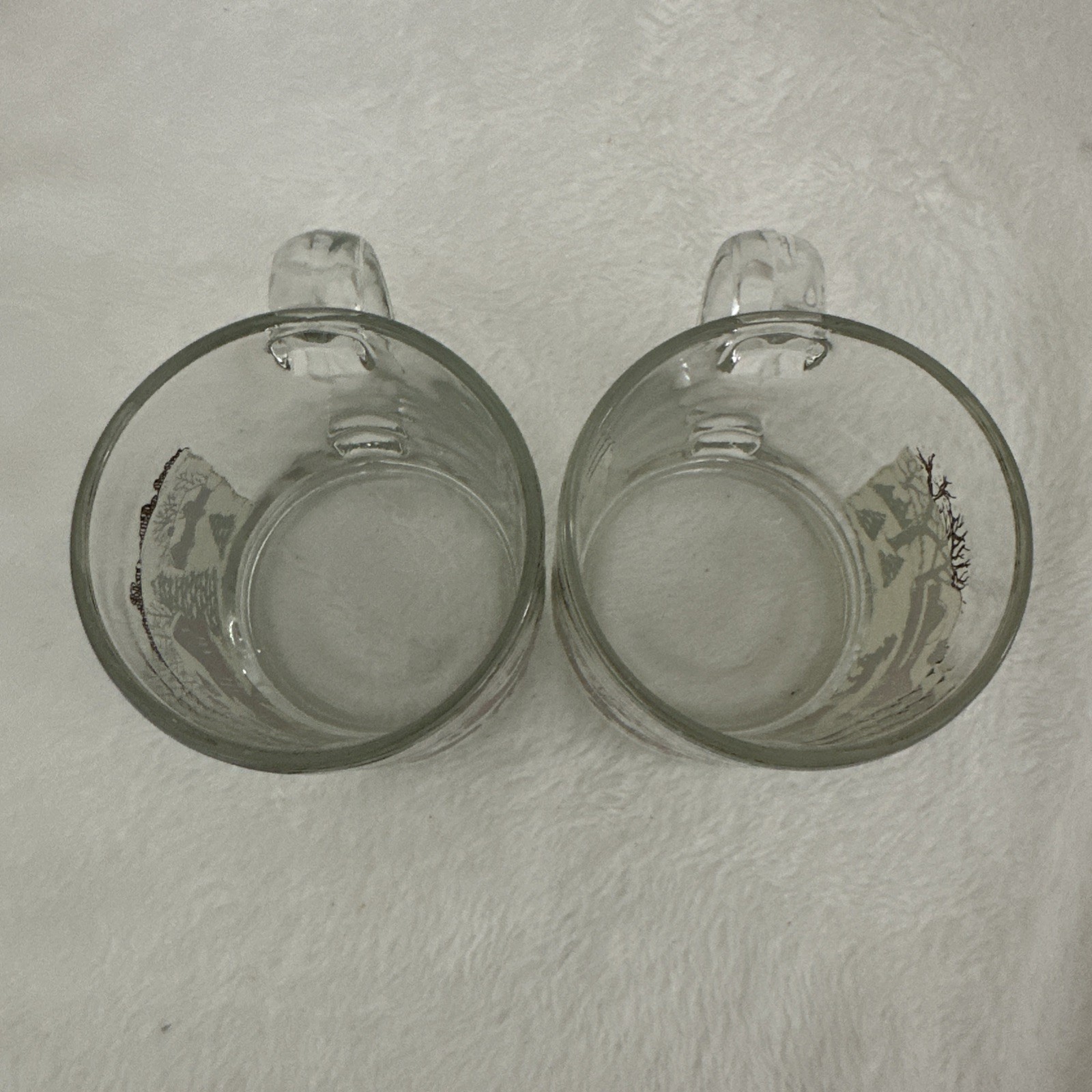 VTG Libby Glass Christmas Winter Village Snow Scene Coffee Mug Cup Set Of 2