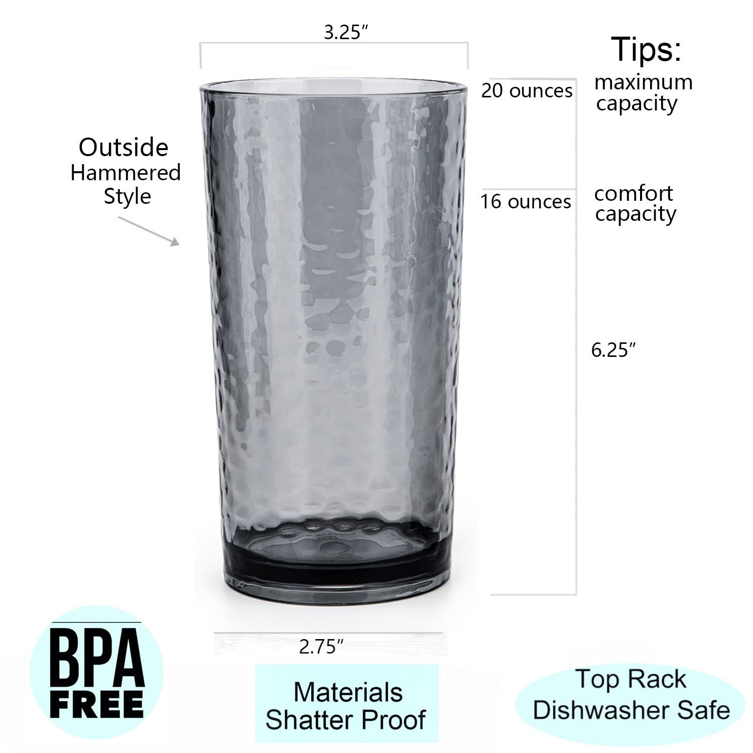 14-ounce and 20-ounce Acrylic Glasses Plastic Tumbler, set of 8 Smoky Grey – …