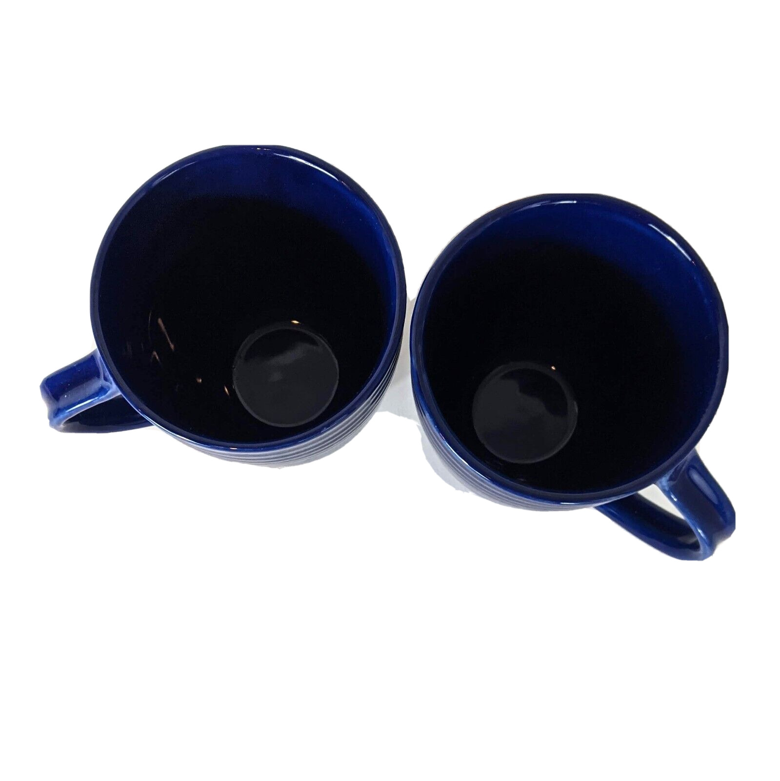 Navy Blue Ribbed Coffee Mugs Large Handle Lot 2 Dishwasher Microwave Safe