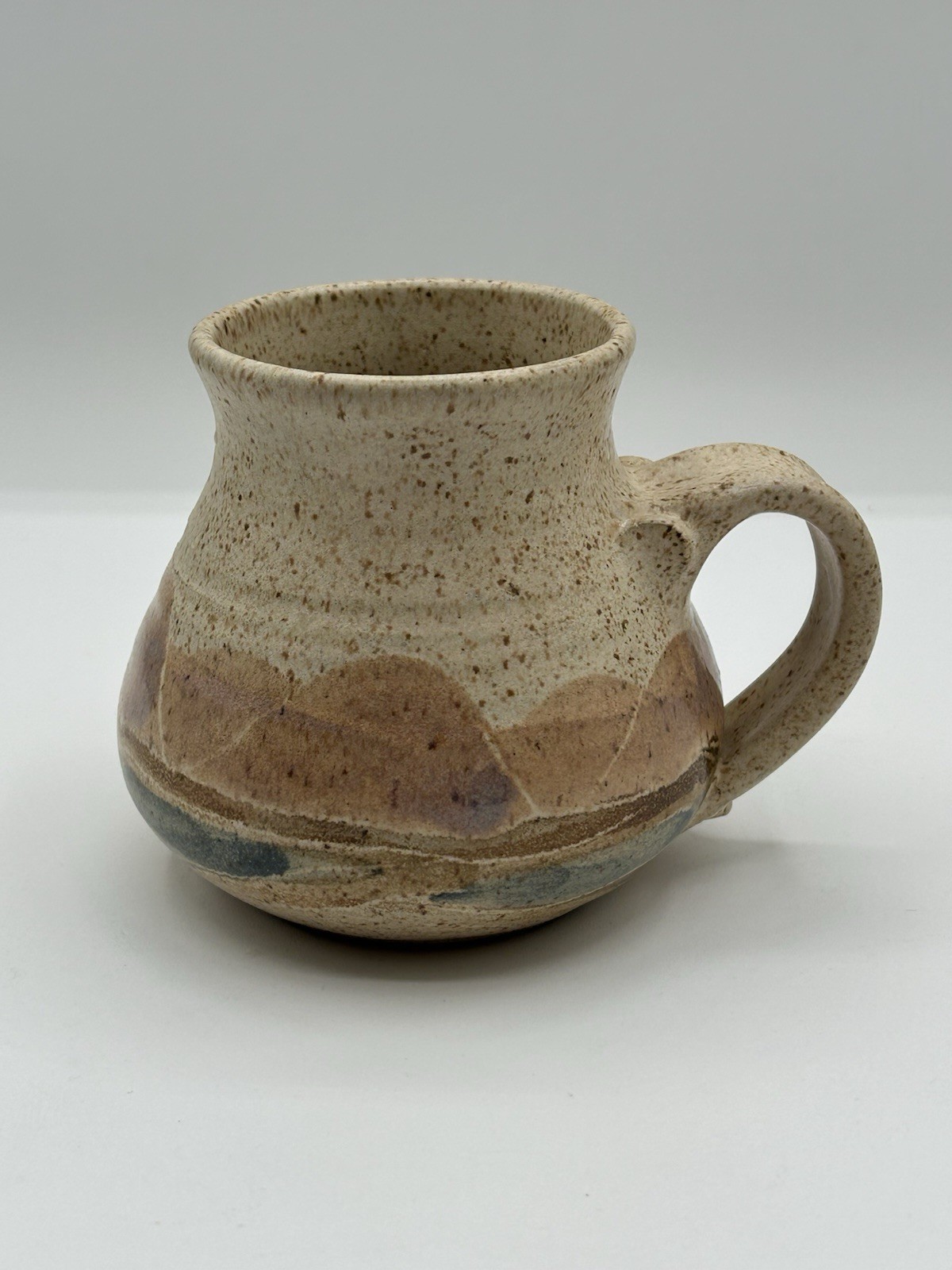 Studio Pottery Stoneware Coffee Cup Mug Blue Cream Brown – Artist Signed