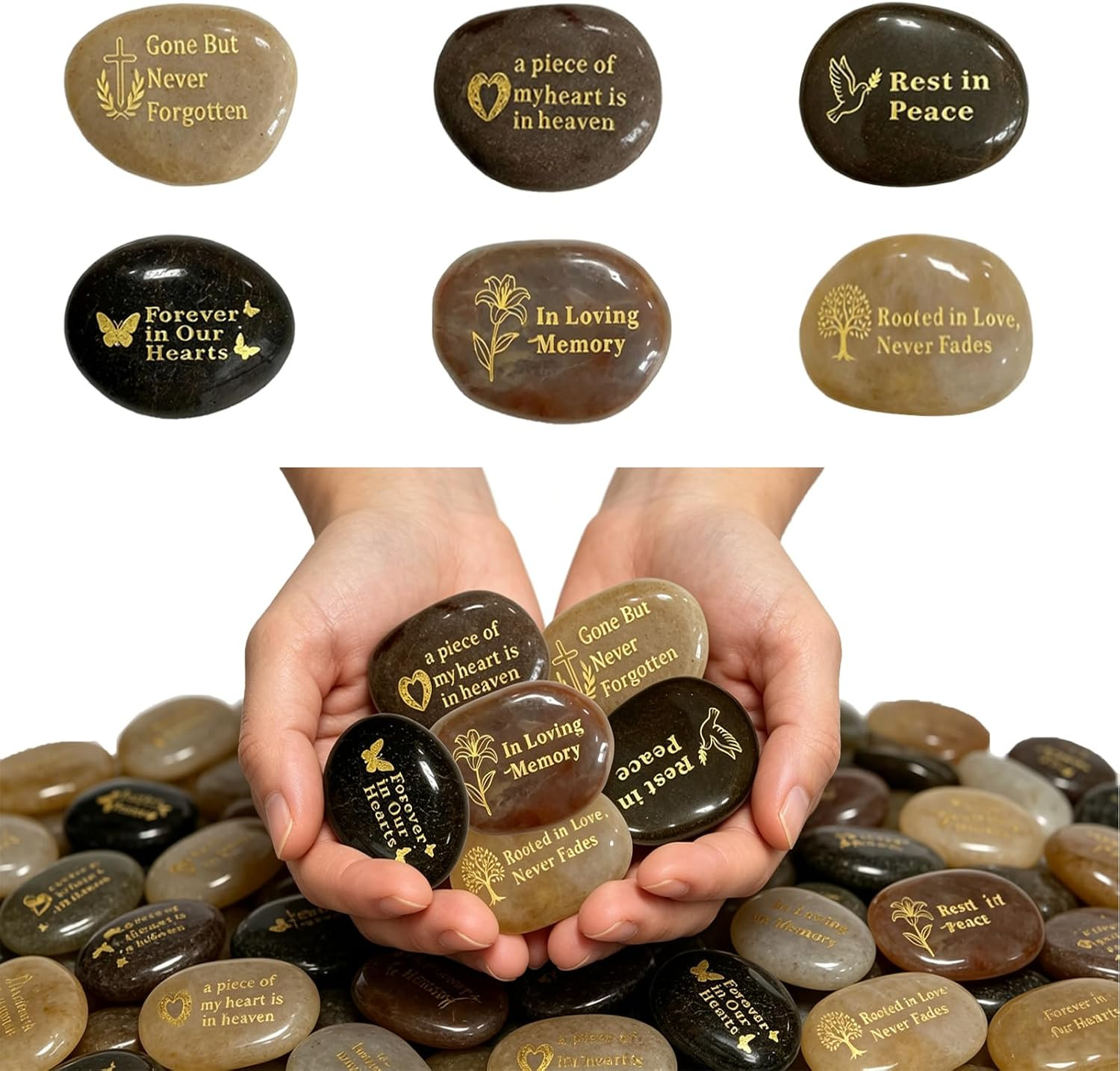 60 Pcs 1.97 Inches Memorial Stones for Loved Ones, Celebration of Life Ideas Fun