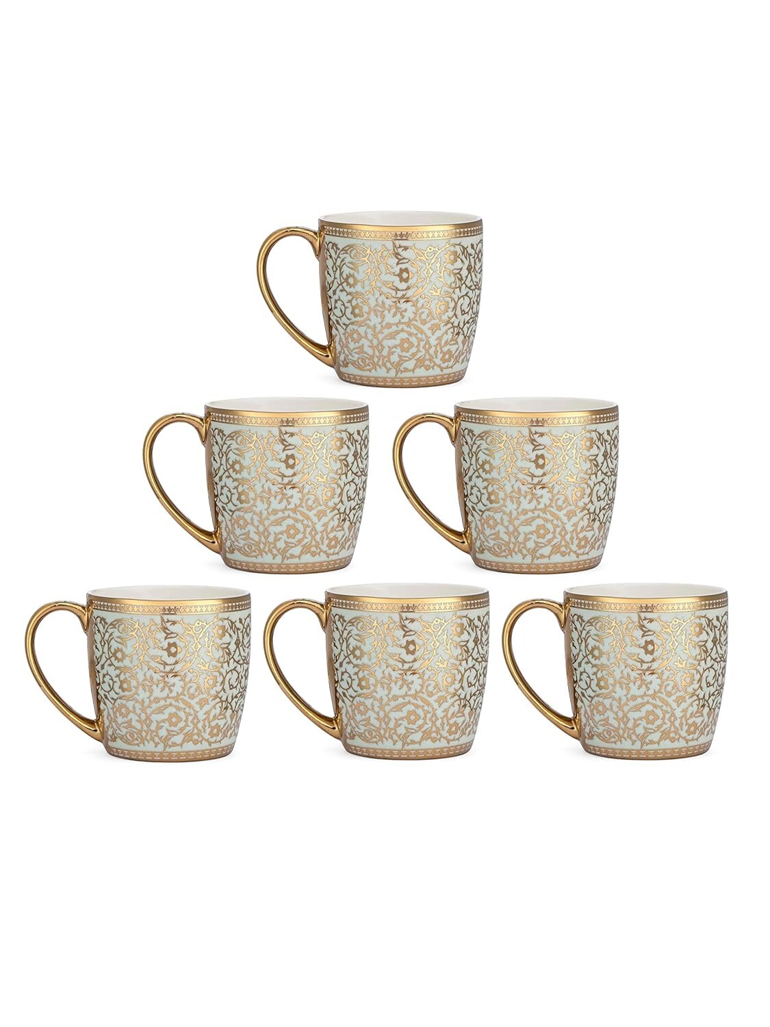 Ceramic Golden Printed Coffee Tea Cups 180 ml Each Set of 6 US