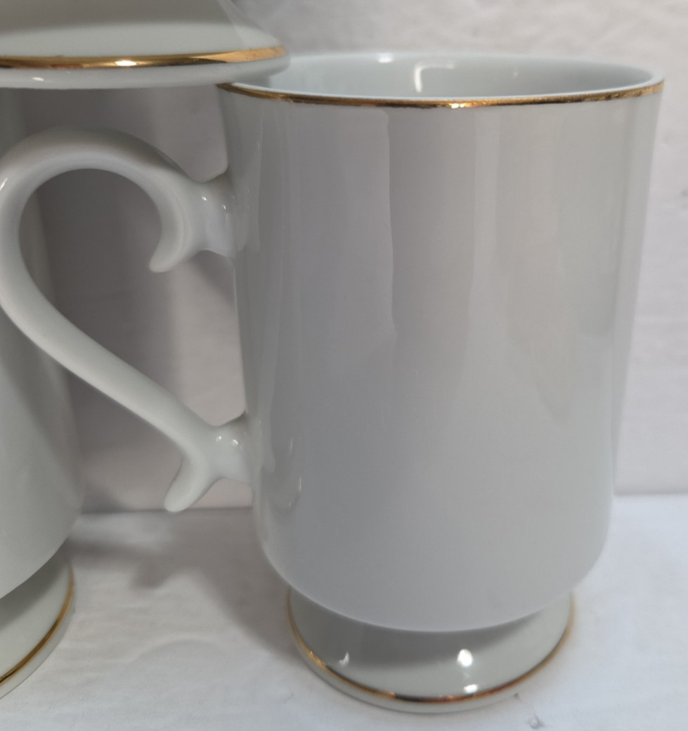 6 Vintage Royal Crown Love Birds Coffee Mugs Cups Pedestal Gold Trim Bird Lovers