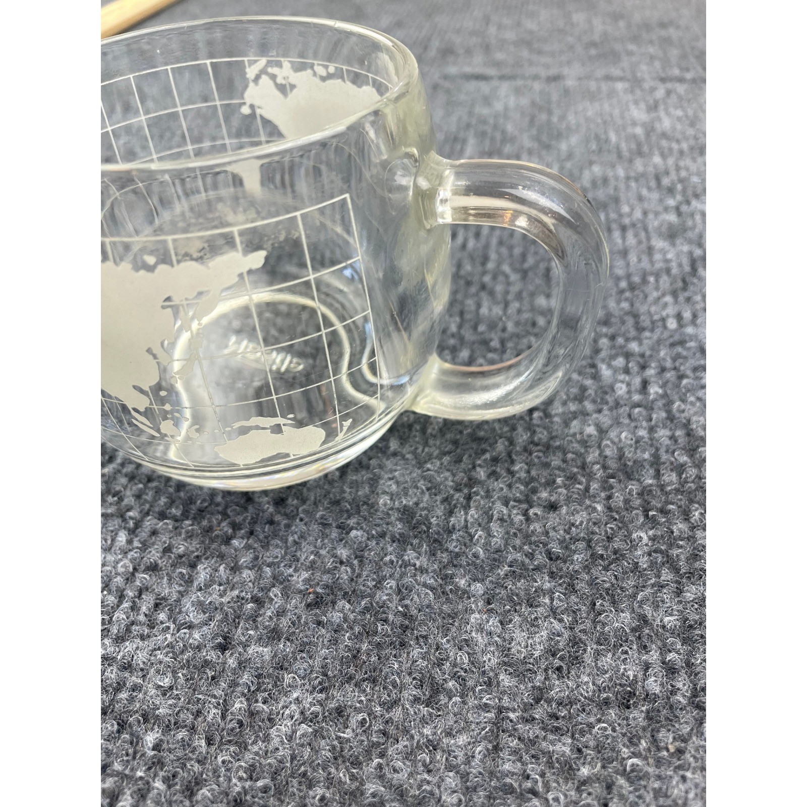 Vintage Nestle Clear Glass World Map Globe Etched Coffee Mug Cup Frosted Design