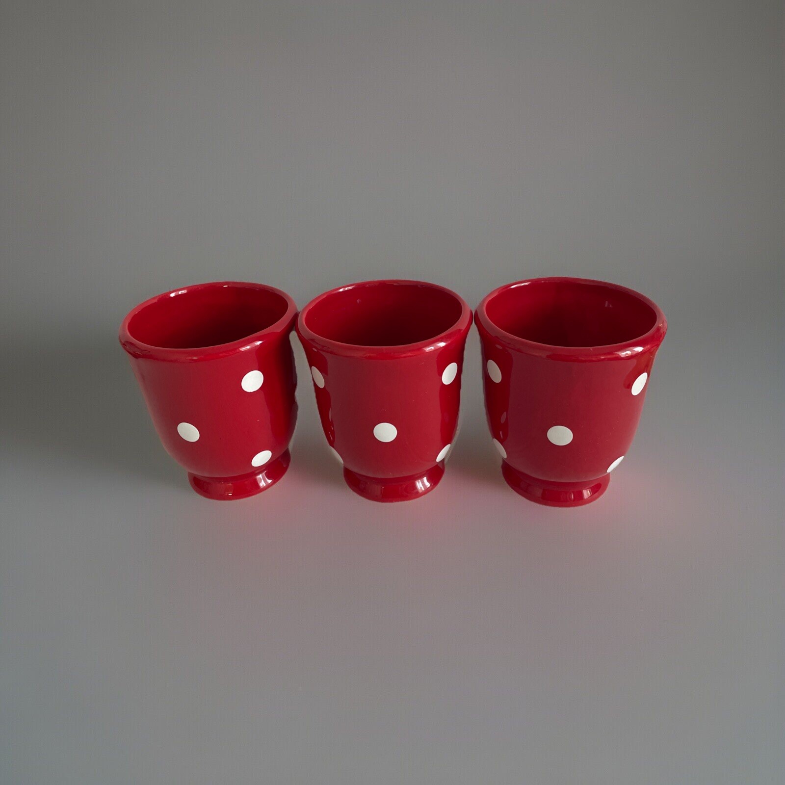 Set of 3 Red & White Polka Dot Ceramic mugs by Terramoto Coffee Tea