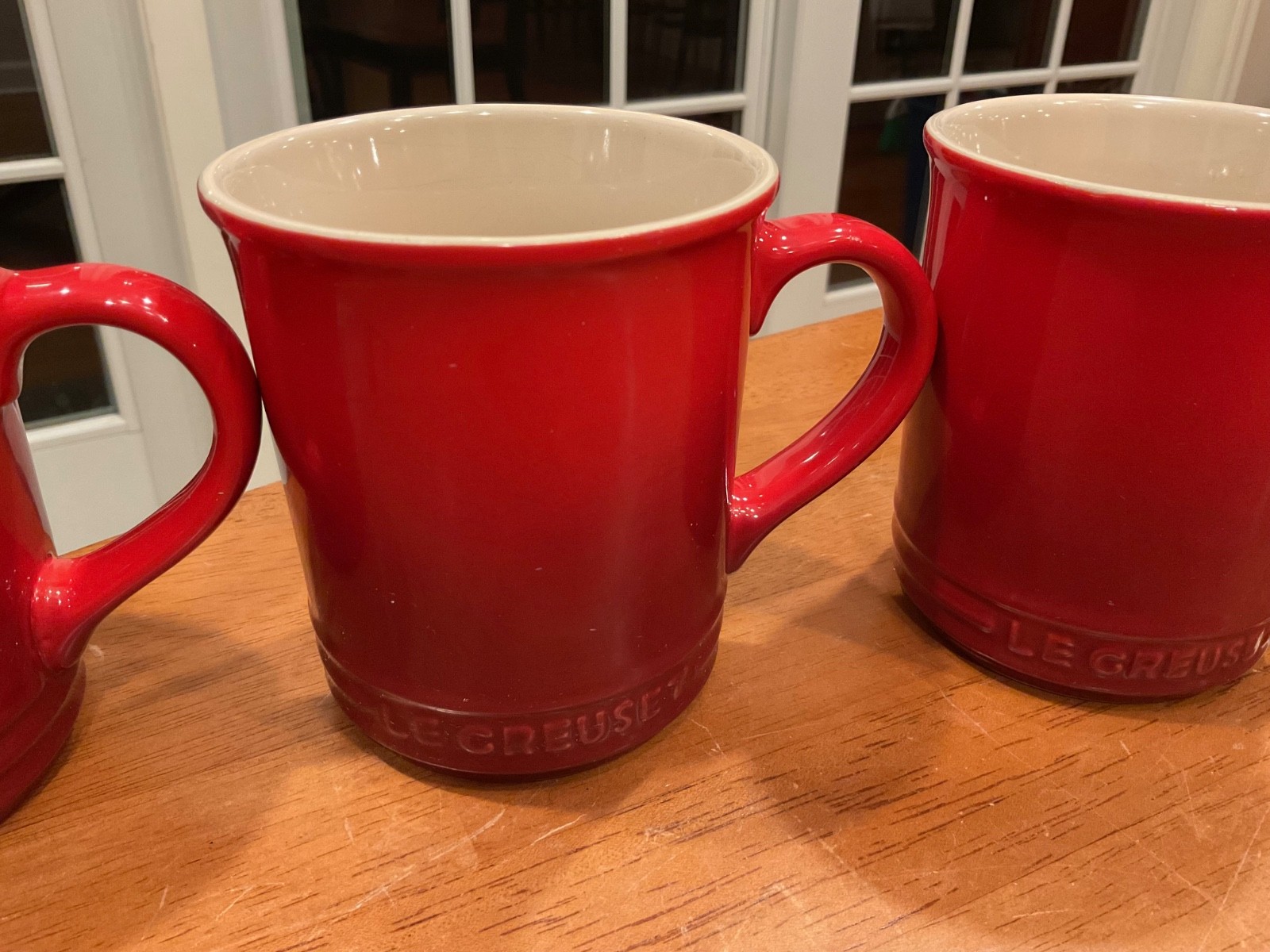 Set Of 3 Le Creuset OMBRE Red Stoneware Coffee Tea Mugs Cups 14 ounces