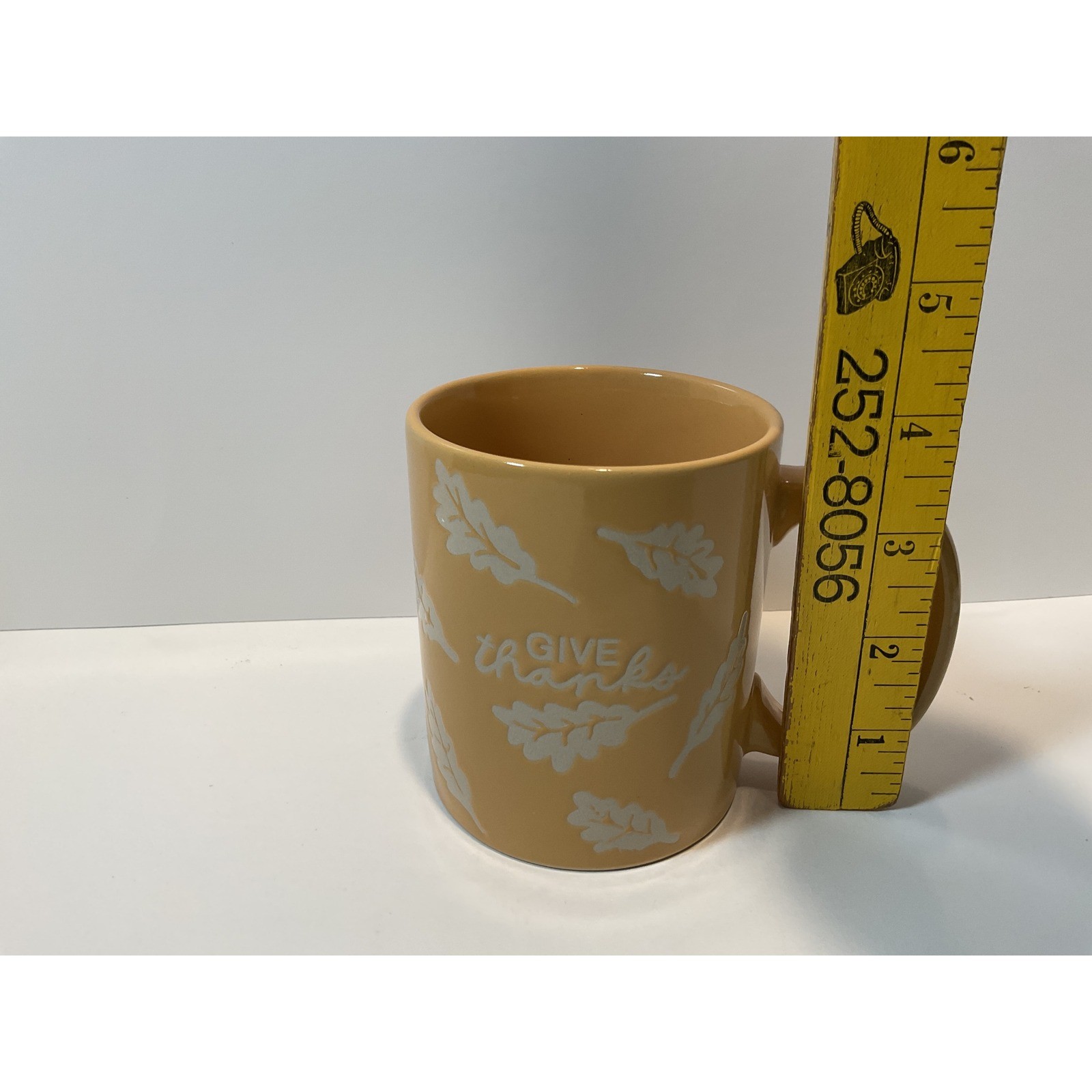 Thankful Harvest Mug Give Thanks Oak Leaves Amber Ceramic Coffee Cup