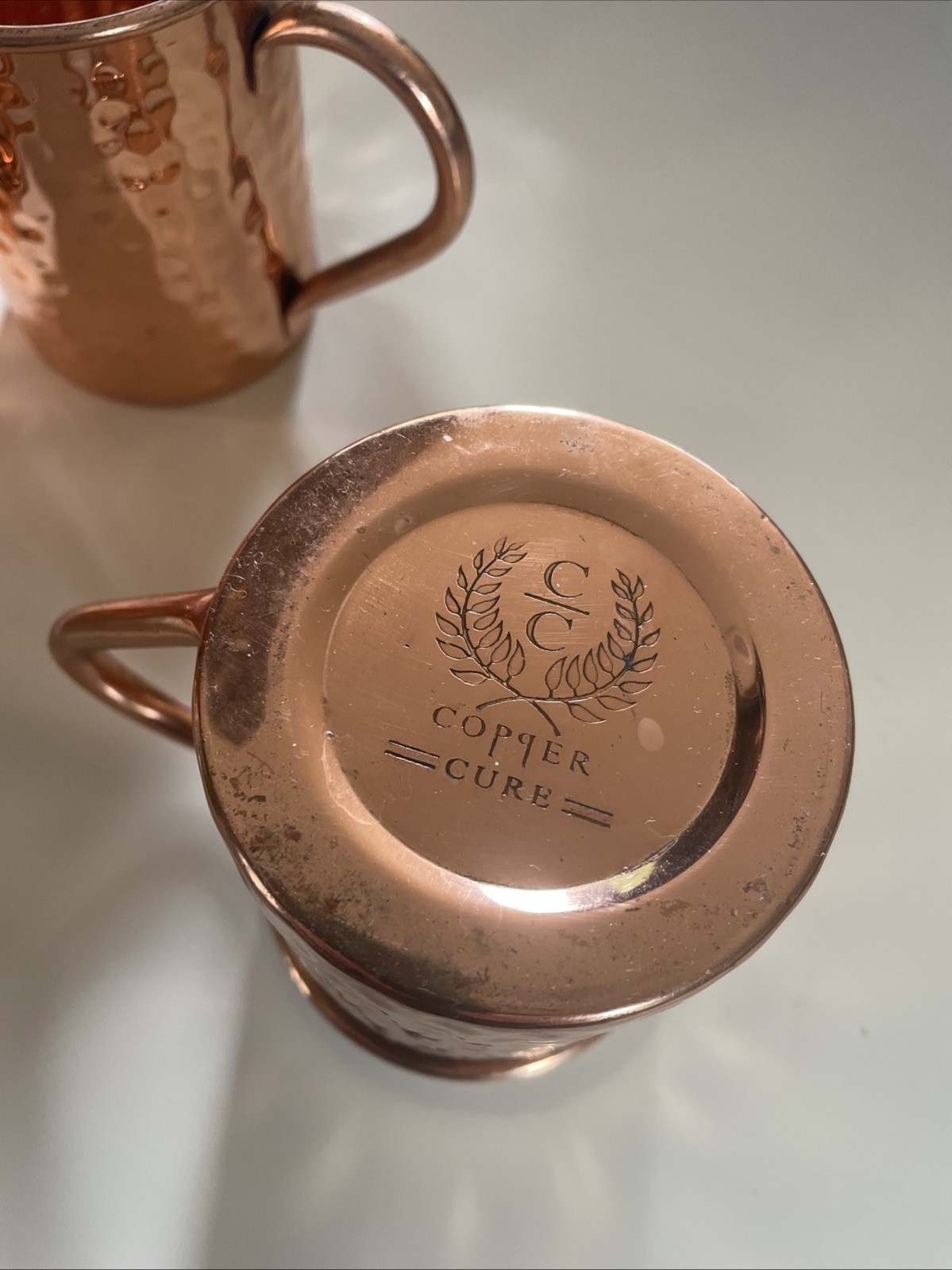 Copper Cure Mule Mug Set of 4-Solid Cylindrical Dimpled-Lightly Used
