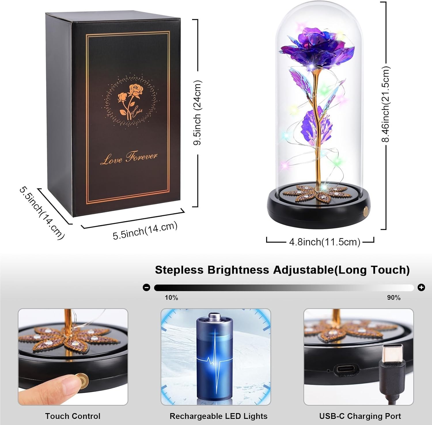 Forever Glass Rose with Touch-Sensitive Lighting – Gift for Moms and Daughters