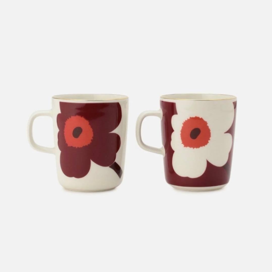 Marimekko Juhla Unikko Mugs 250ml 70th Anniversary Set of 2 NEW