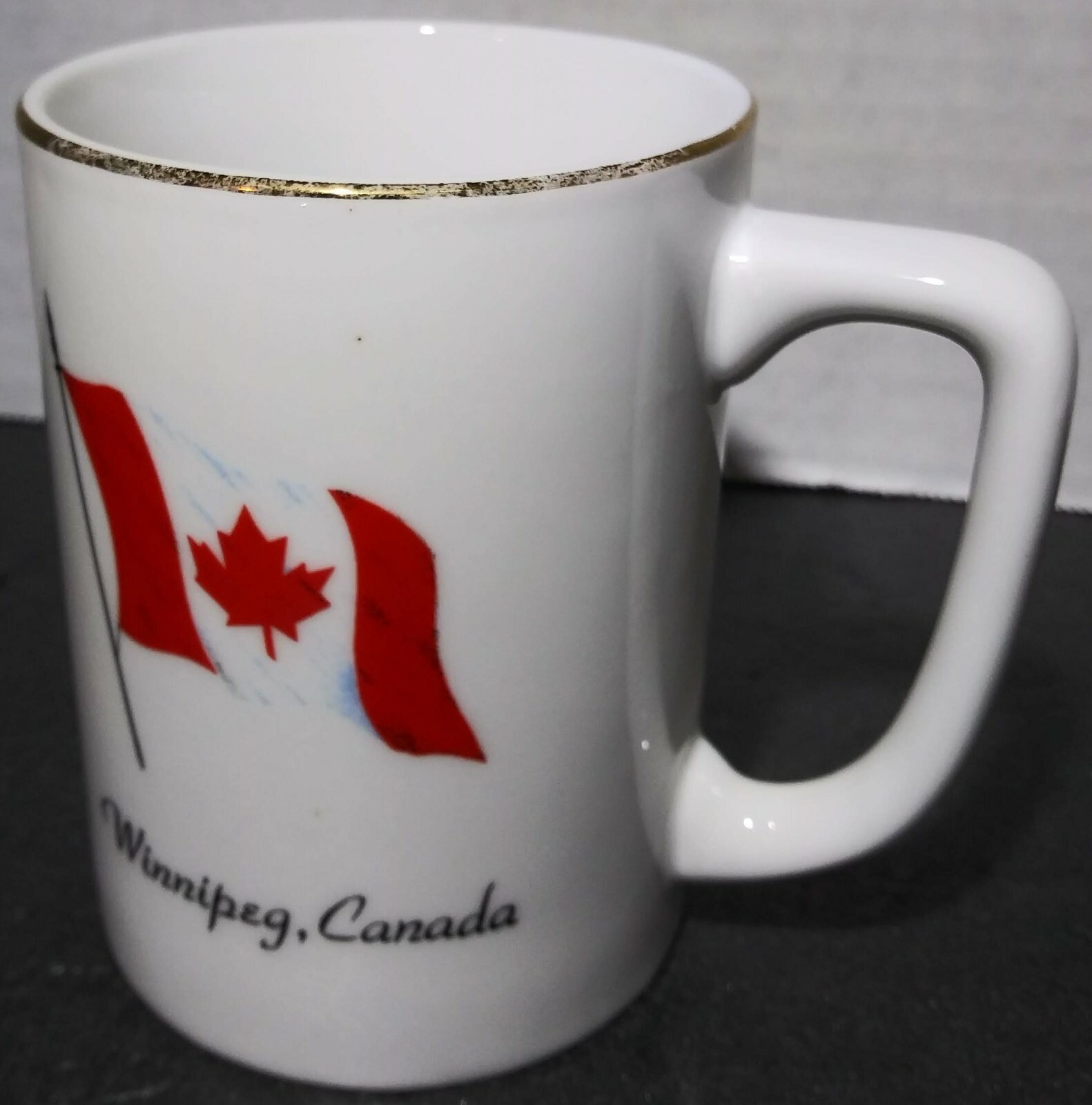 Winnipeg Canada Souvenir Mug 8 FL Oz White Porcelain Tea Cup Maple Leaf Flag