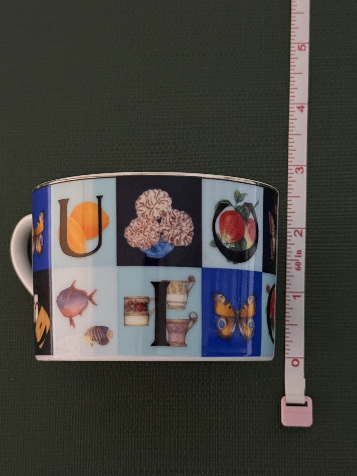 Gucci Porcelain Coffee Mug Pictorial Decorated White/Blue/Multicolor 8 fl oz