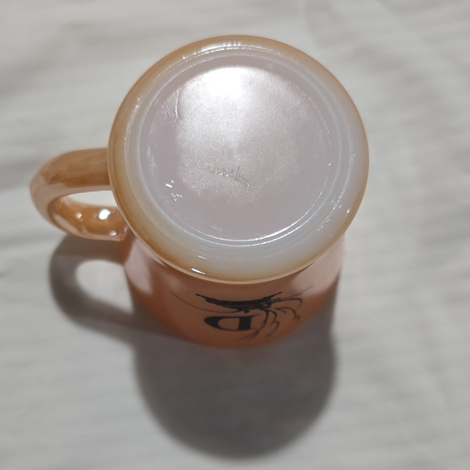 Peach Luster Coffee Mug 10 fl oz Transparent Decorated Letter D
