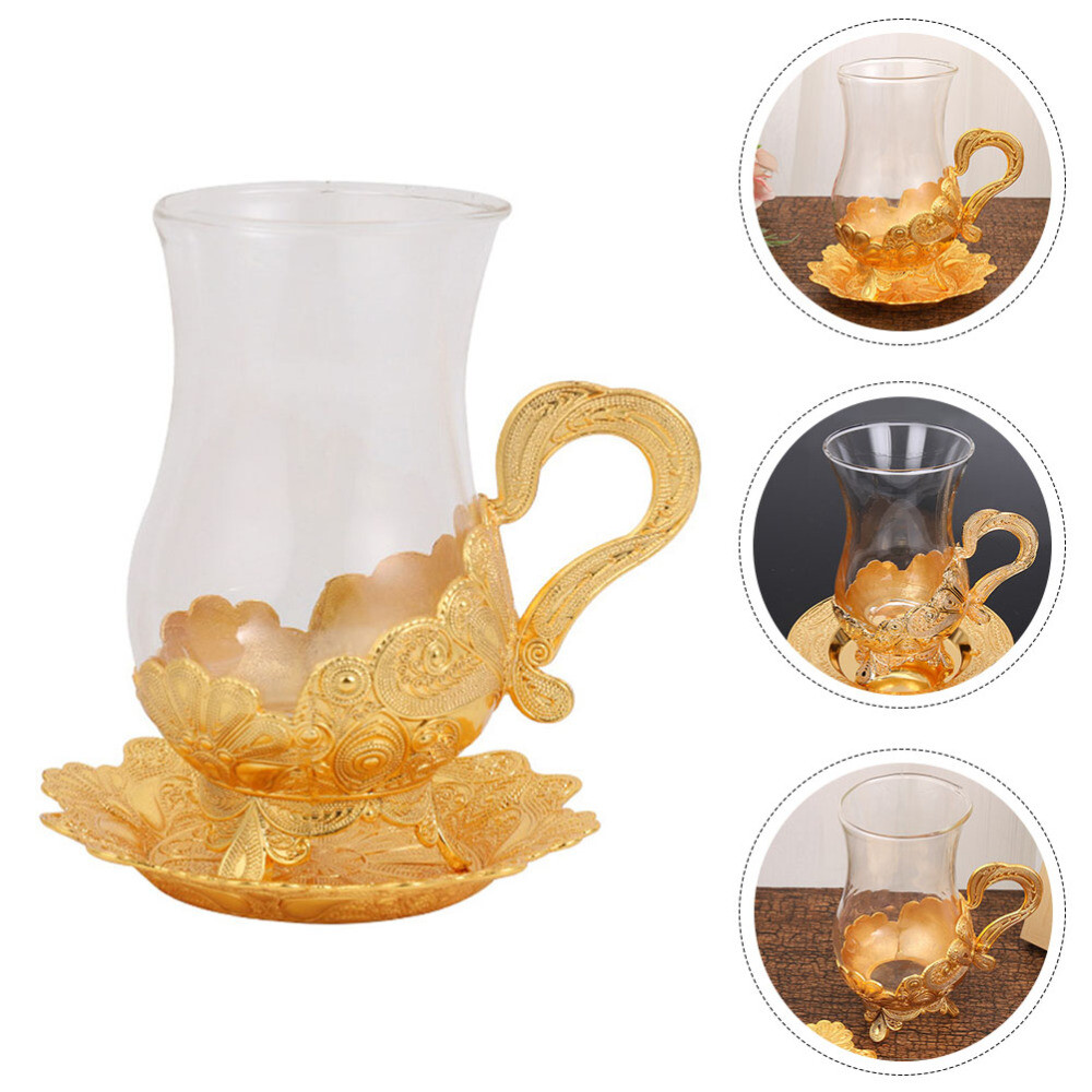 1Set Glass Coffee Cup with Decorative Handle Coffee Mug Glass Tea Cup Saucer Set