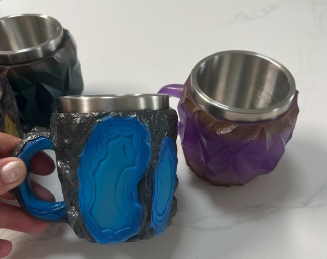 Lot of 4 Resin Geode Coffee Tea Mugs With Stainless Steel Interior Lining Agate