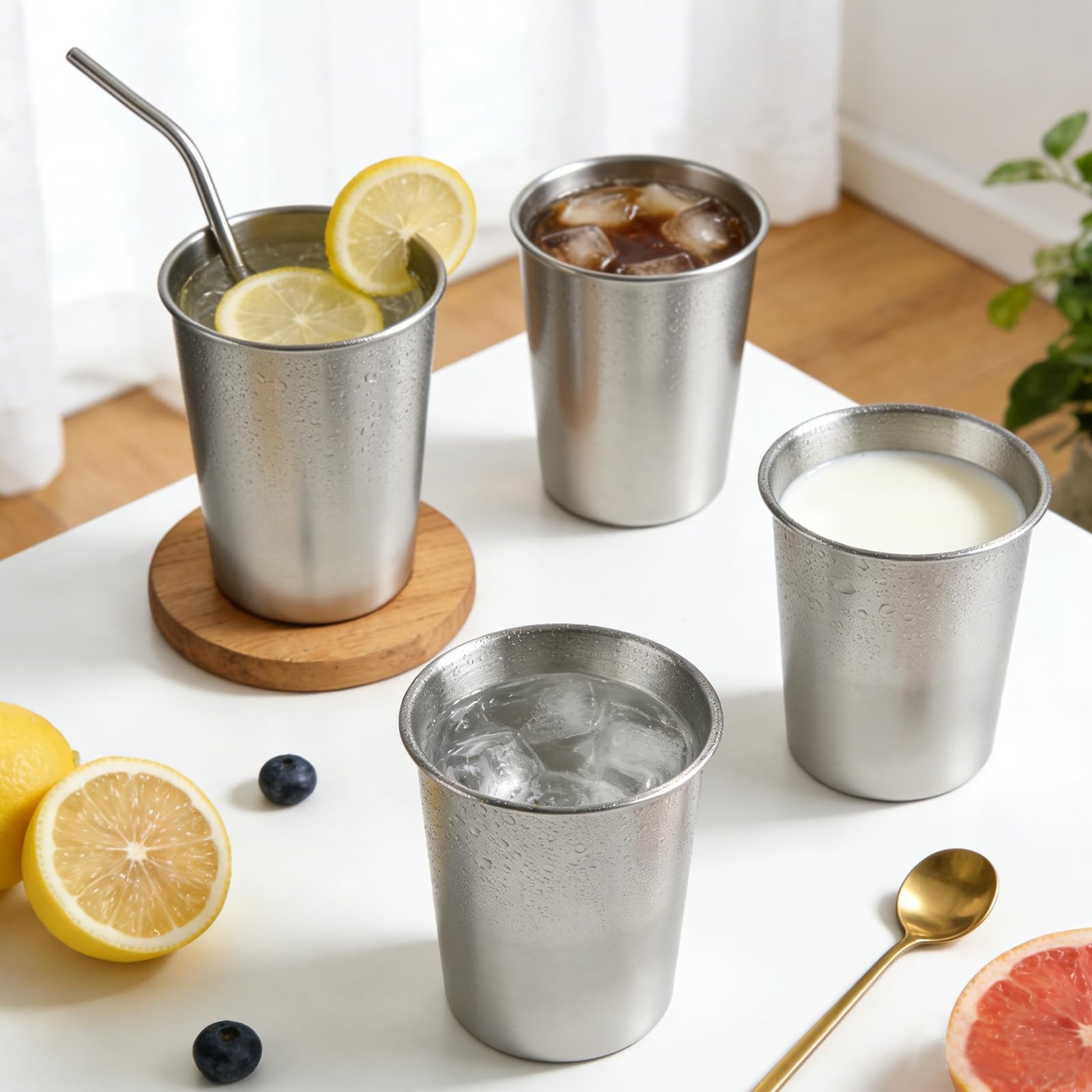 4 Pack Unbreakable Stainless Steel Cups 8oz Metal Drinking Cup for Camping Home
