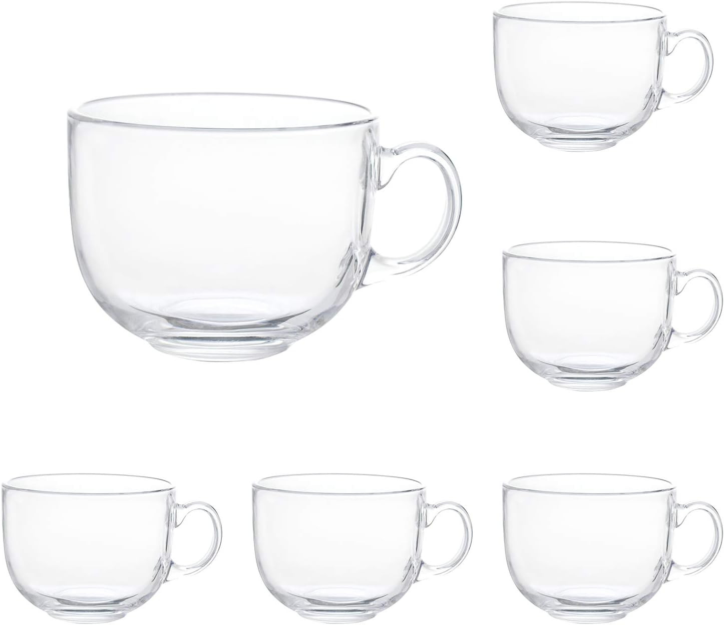 16oz Glass Jumbo Mugs With Handle For Coffee, Tea, Soup,Clear Drinking Cup,Set o