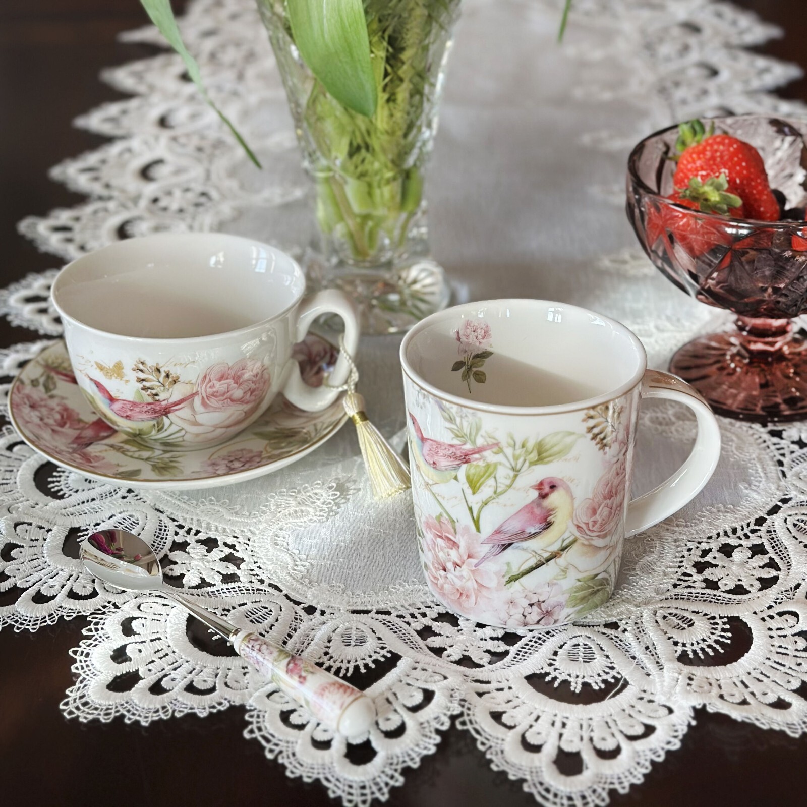 Birds in Rose Garden Bone China Mug Coffee Tea Mug 10 fl oz Mug