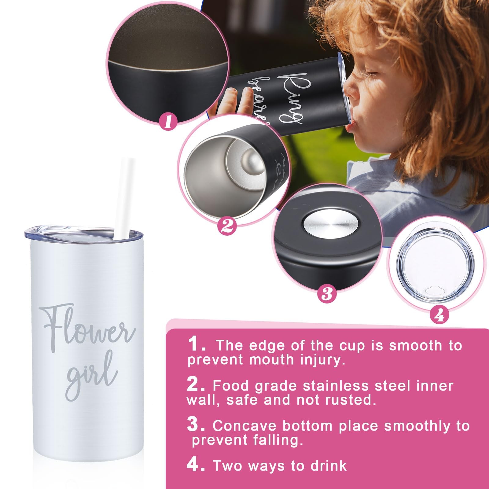 2 Pcs 16 Oz Flower Ring Bearer Tumbler Cup Stainless Steel Cup With Straw Water