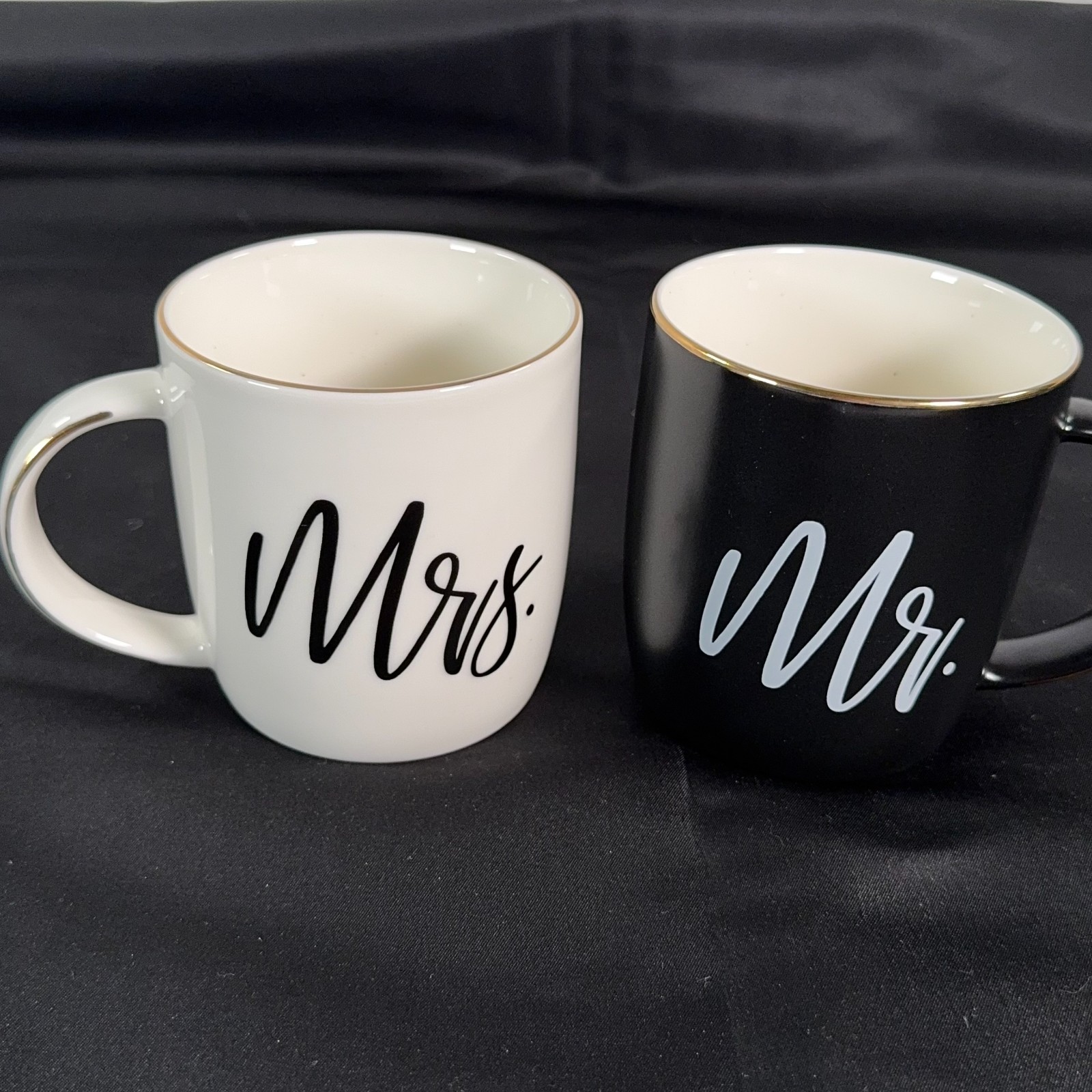 Gifffted Mr Mrs Coffee Mugs Set Black White Gold Rim Wedding Gift Box 2pc
