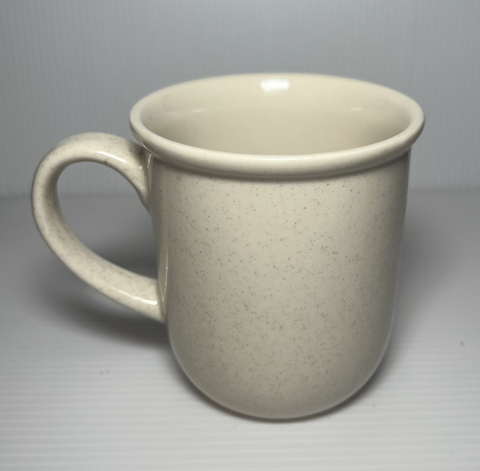 VTG Otagiri Beige Ceramic Coffee Mug with Goose Blue Ribbon and Peach Design
