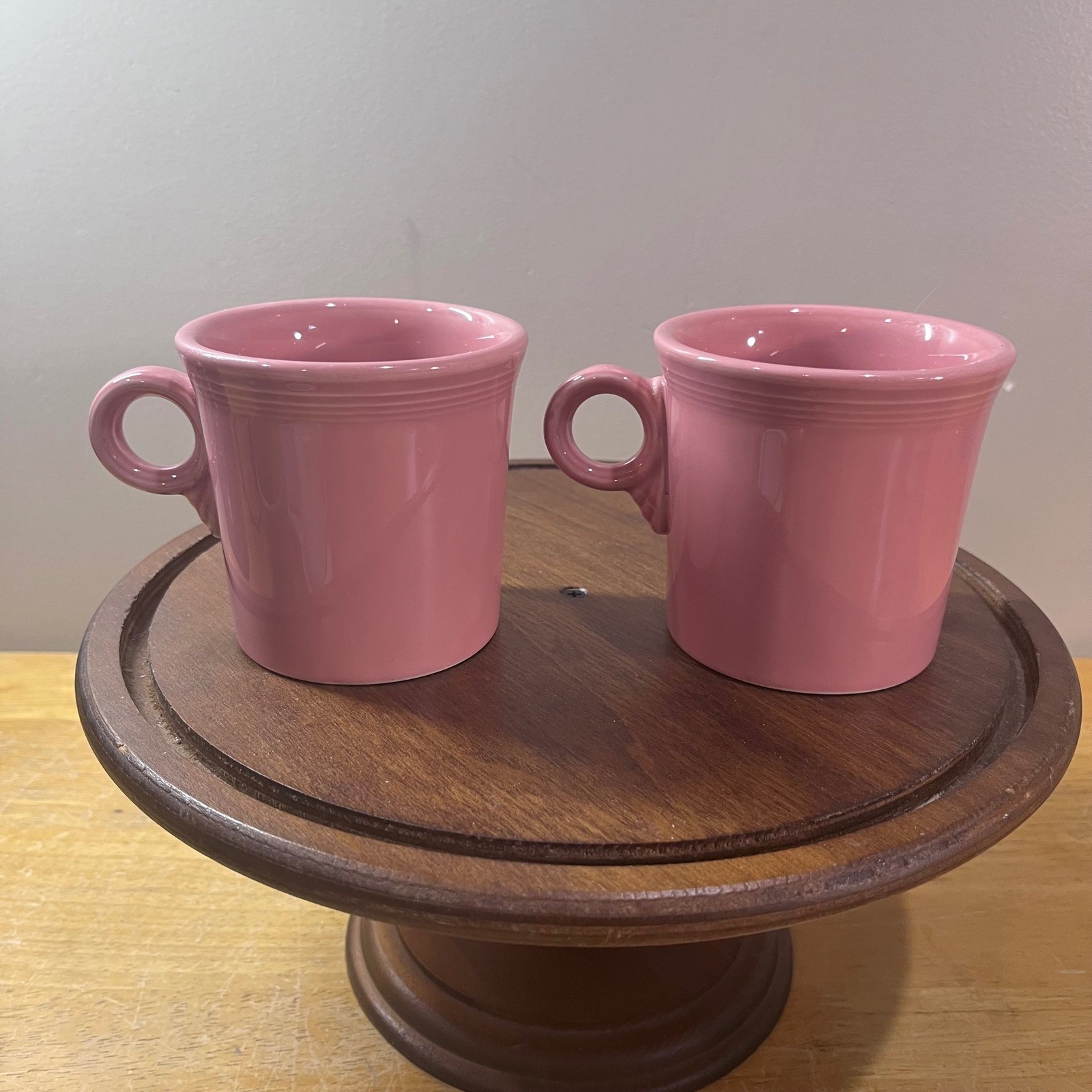 Vtg Fiesta Rose Pink Coffee Mugs Set of 2 Ring Handle Homer Laughlin USA Ceramic