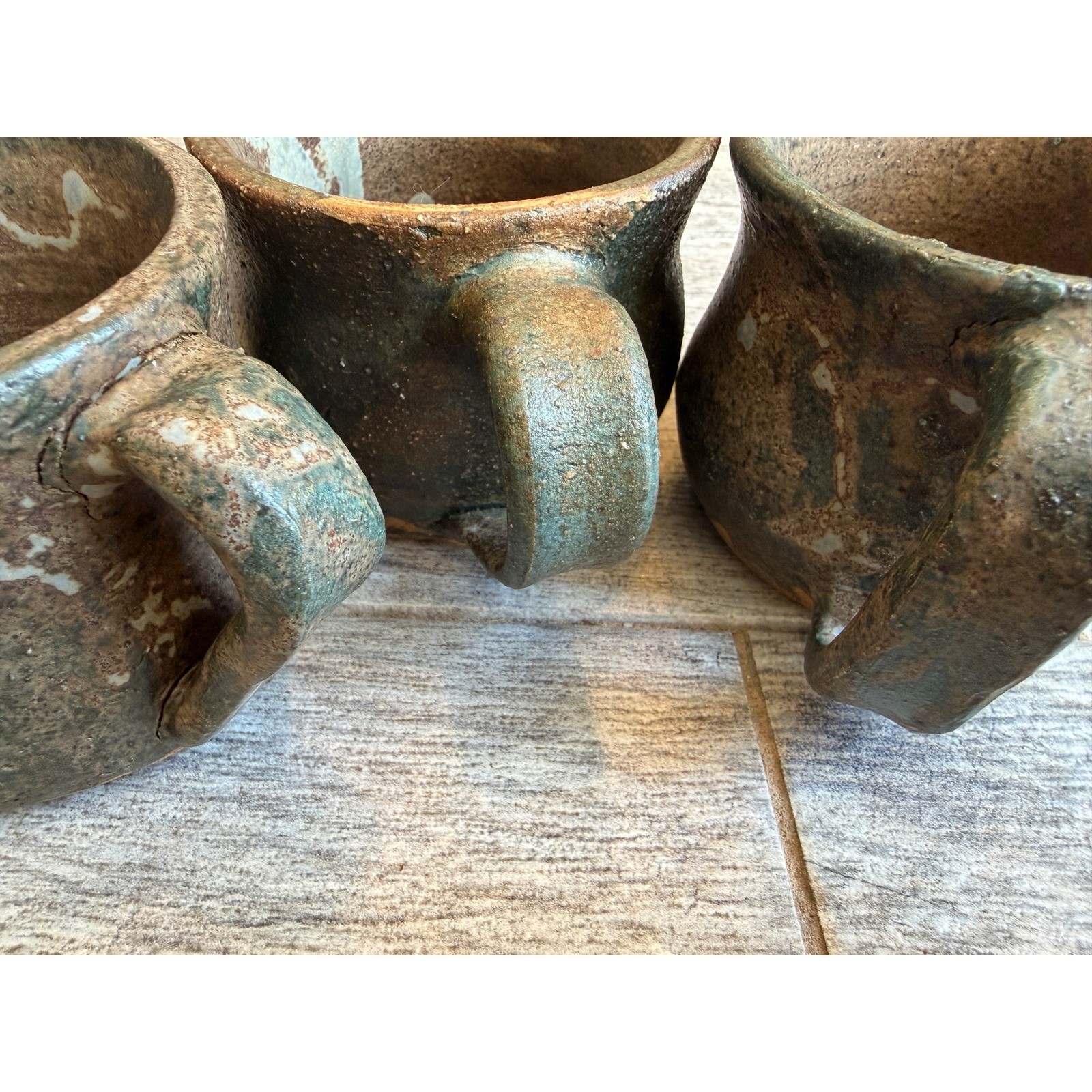 Lloyd Studio Pottery Mugs Stoneware Rustic Wabi Sabi Set of 3 Signed Ceramic Cup