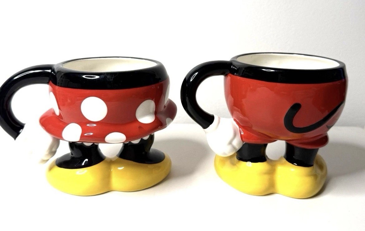 Mickey & Minnie Coffee Mugs-2 Couple Wedding Love Authentic Disney 3D EUC Cute