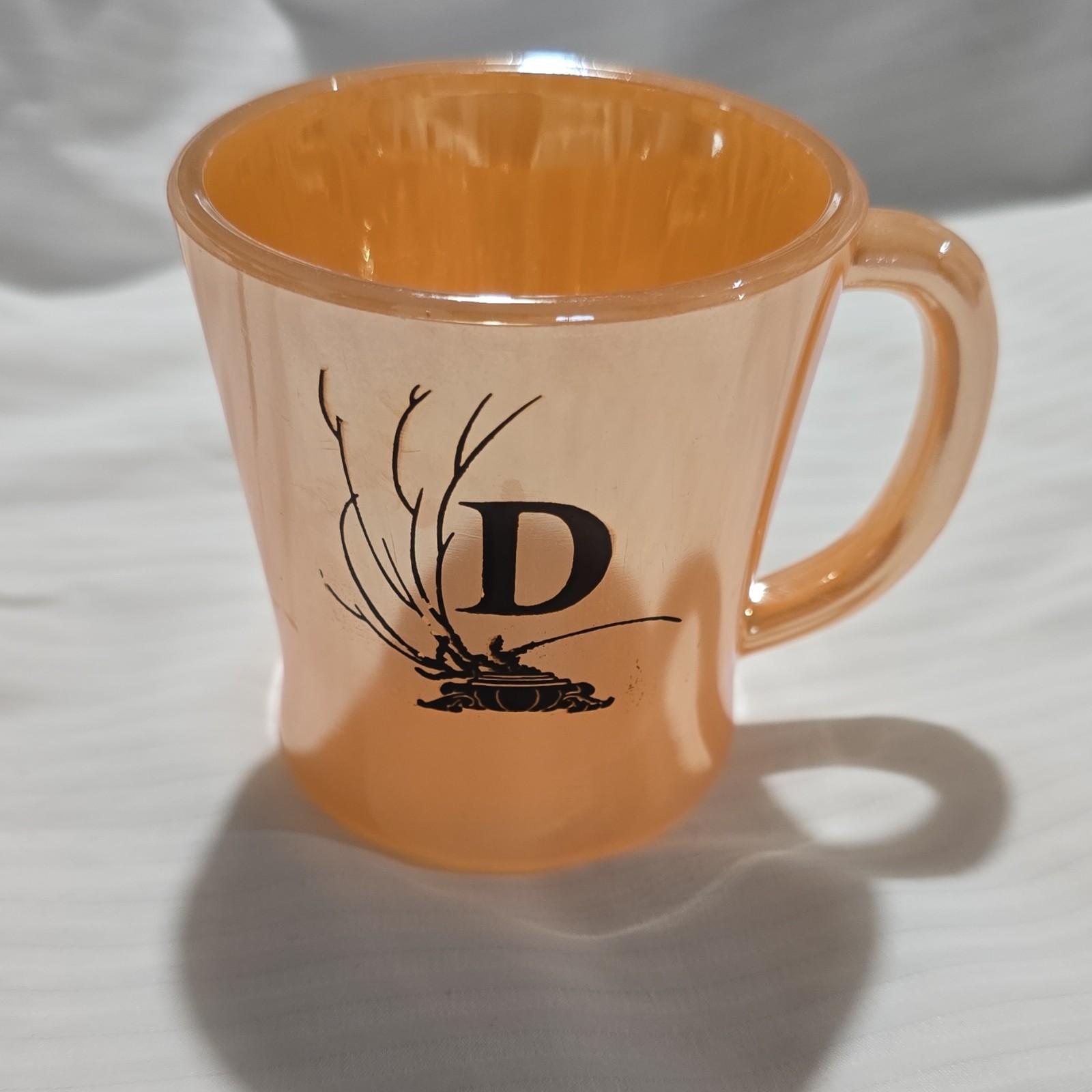 Peach Luster Coffee Mug 10 fl oz Transparent Decorated Letter D